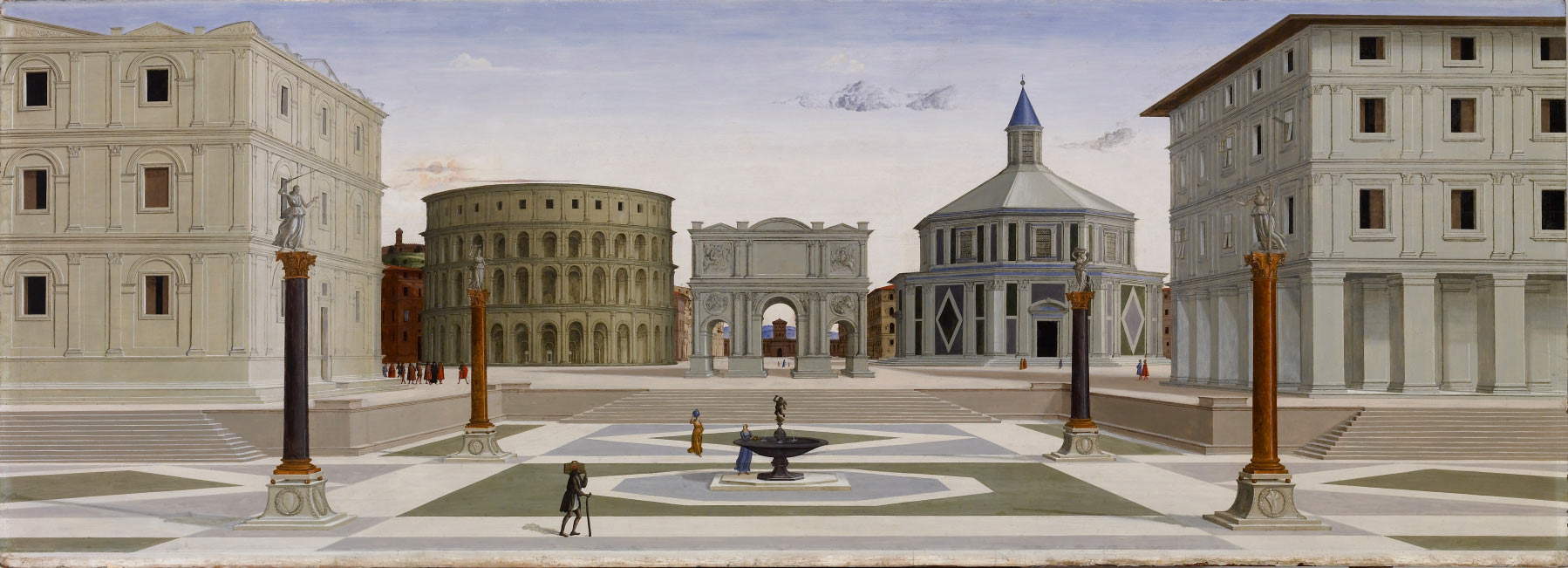 Pittore fiorentino, Città Ideale (1480-1485 circa; olio e tempera su tavola, 77,4 x 200 cm; Baltimora, Walters Art Museum)

