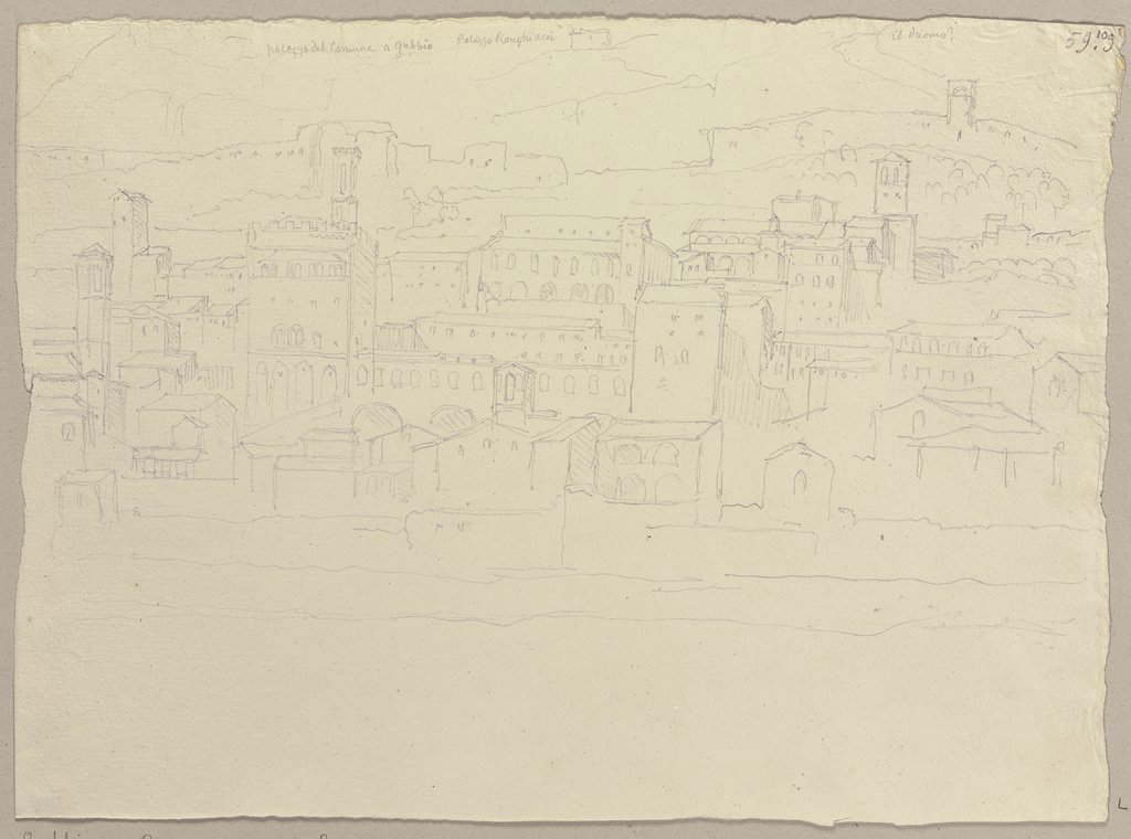 Johann Anton Ramboux, Veduta di Gubbio (grafite su carta, 275 x 379 mm; Francoforte, Städel Museum, Graphische Sammlung)
