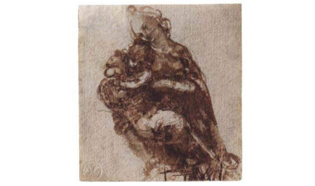 Leonardo da Vinci, Studio per una Madonna col Bambino e un gatto (1478-1481 circa; penna e inchiostro bruno su carta, 280 x 197 mm; New York, Collezione privata) 