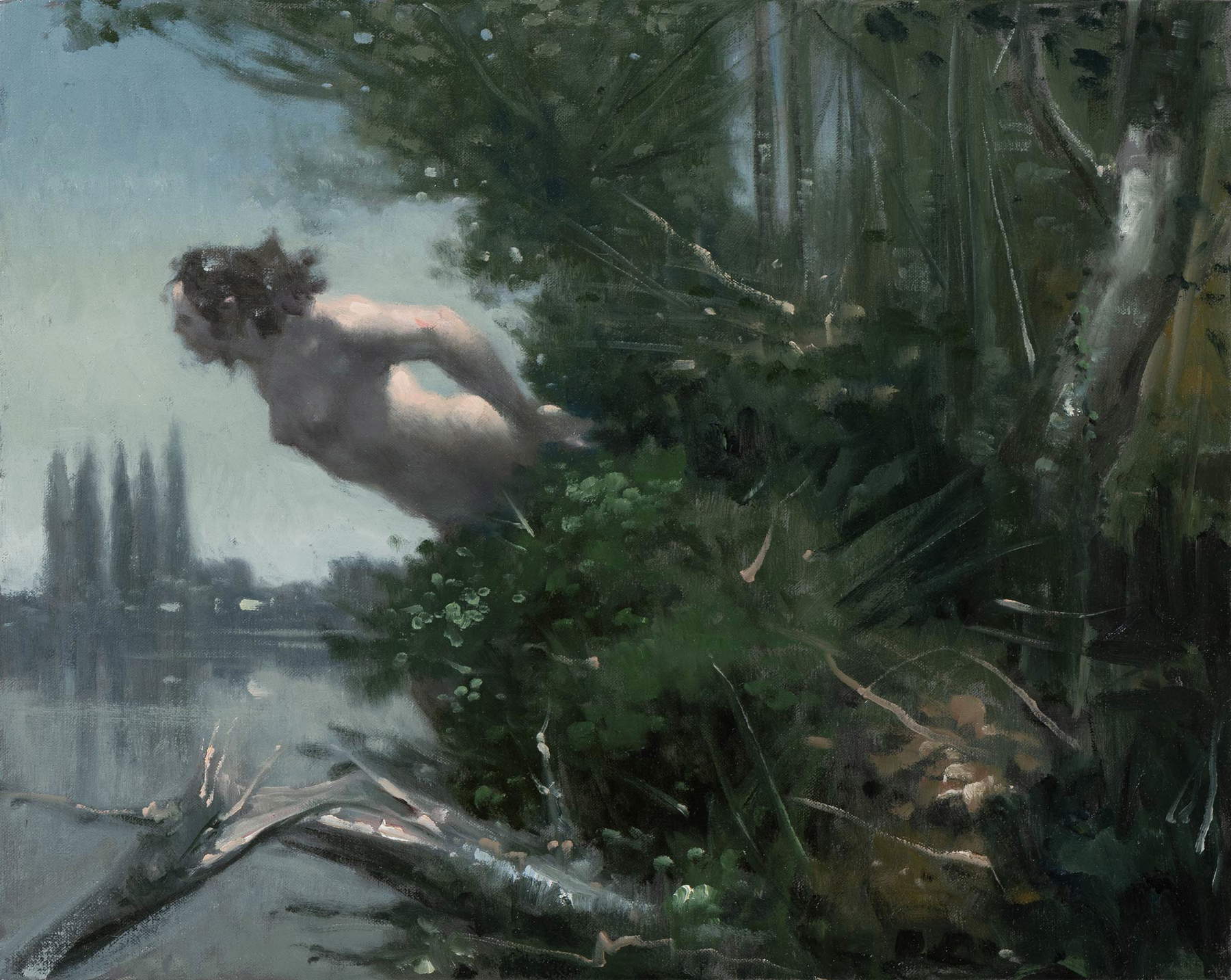 Wainer Vaccari, Dove l'acqua è dolce (2020; olio su tela, 40 x 50 cm; Ro Ferrarese, Fondazione Cavallini Sgarbi)
