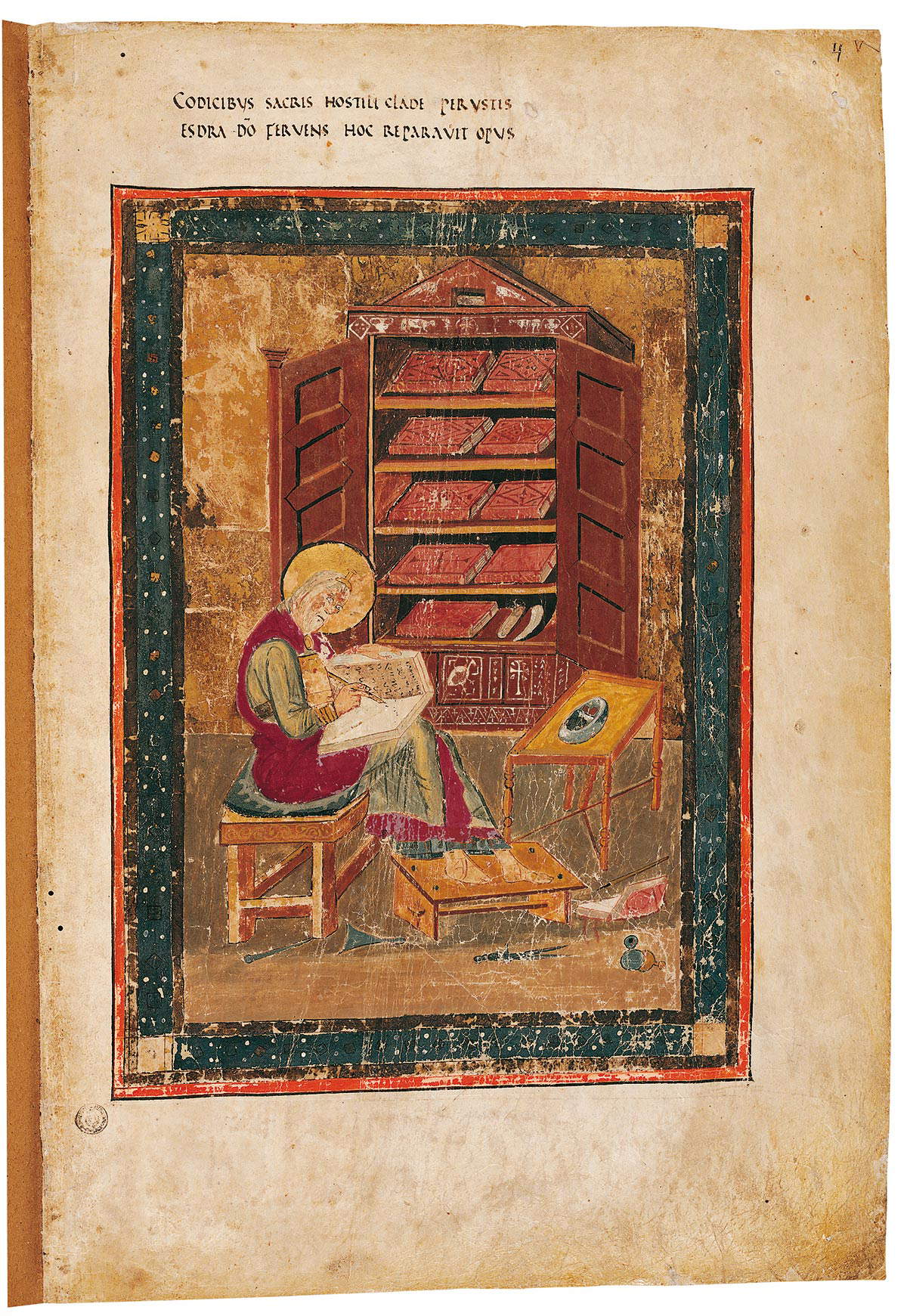 Codex Amiatinus 1, c. Vr, Esra (692-716; Pergament, 540 x 345 mm; Florenz, Laurentianische Mediceische Bibliothek) Codex Amiatinus 1, c. Vr, Esra (692-716; Pergament, 540 x 345 mm; Florenz, Laurentianische Mediceische Bibliothek)