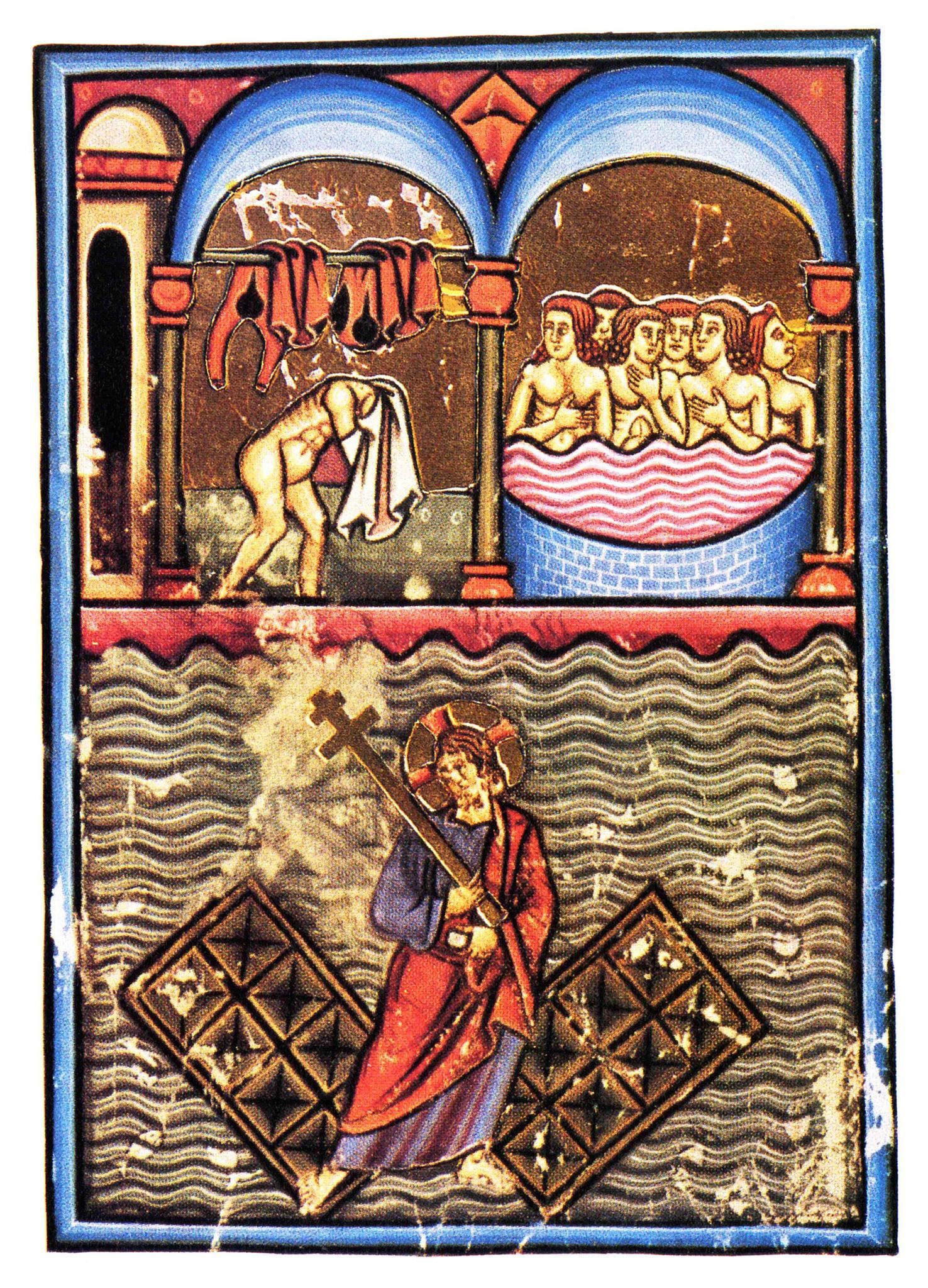 El Balneum Tripergulae de De Balneis Puteolanis (mediados del siglo XIII; pergamino; Roma Biblioteca Angelica, ms. 1474) El Balneum Tripergulae de De Balneis Puteolanis (mediados del siglo XIII; pergamino; Roma Biblioteca Angelica, ms. 1474)