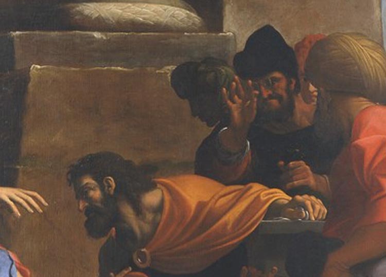 Ludovico Carracci, Berufung des Heiligen Matthäus, Detail (1605-1609; Öl auf Leinwand, 449 x 265 cm; Bologna, Pinacoteca Nazionale) Ludovico Carracci, Berufung des Heiligen Matthäus, Detail (1605-1609; Öl auf Leinwand, 449 x 265 cm; Bologna, Pinacoteca Nazionale)