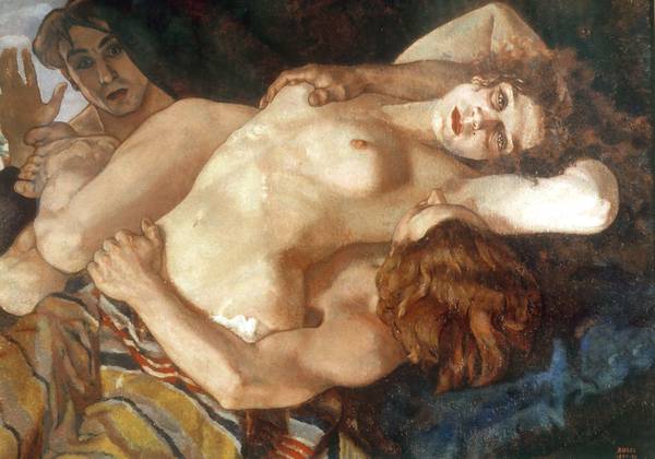 Anselmo Bucci, Gli amanti sorpresi (1920-1921; olio su tela, 82 x 110 cm; Fossombrone, Quadreria Cesarini) Anselmo Bucci, Gli amanti sorpresi (1920-1921; olio su tela, 82 x 110 cm; Fossombrone, Quadreria Cesarini)