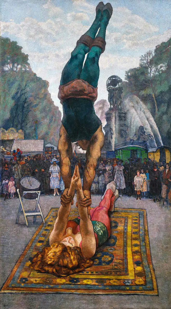 Anselmo Bucci, I giocolieri (1922-1923; olio su tela, 196 x 113 cm; Collezione privata) Anselmo Bucci, I giocolieri (1922-1923; olio su tela, 196 x 113 cm; Collezione privata)