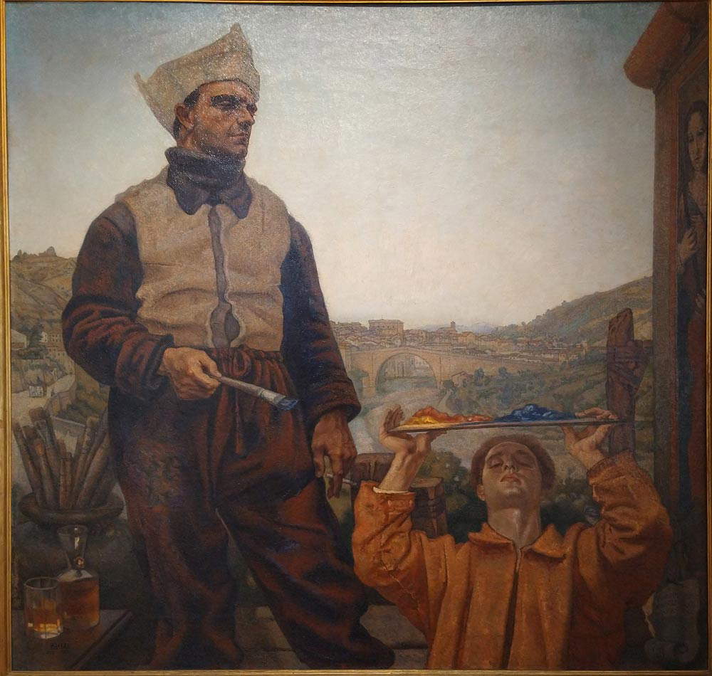 Anselmo Bucci, I pittori (1921-1924; olio su tela, 160 x 160 cm; Pesaro, Palazzo dell'Amministrazione Provinciale) Anselmo Bucci, I pittori (1921-1924; olio su tela, 160 x 160 cm; Pesaro, Palazzo dell'Amministrazione Provinciale)