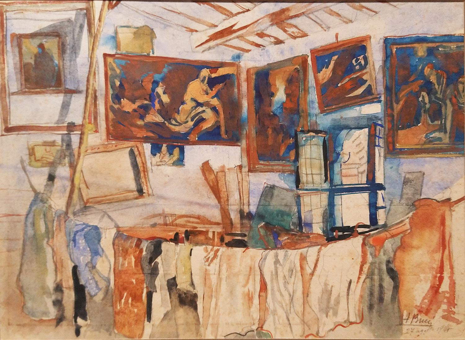 Anselmo Bucci, Interno dello studio di Parigi (1914; acquerello su carta, 350 x 480 mm; Collezione privata) Anselmo Bucci, Interno dello studio di Parigi (1914; acquerello su carta, 350 x 480 mm; Collezione privata)