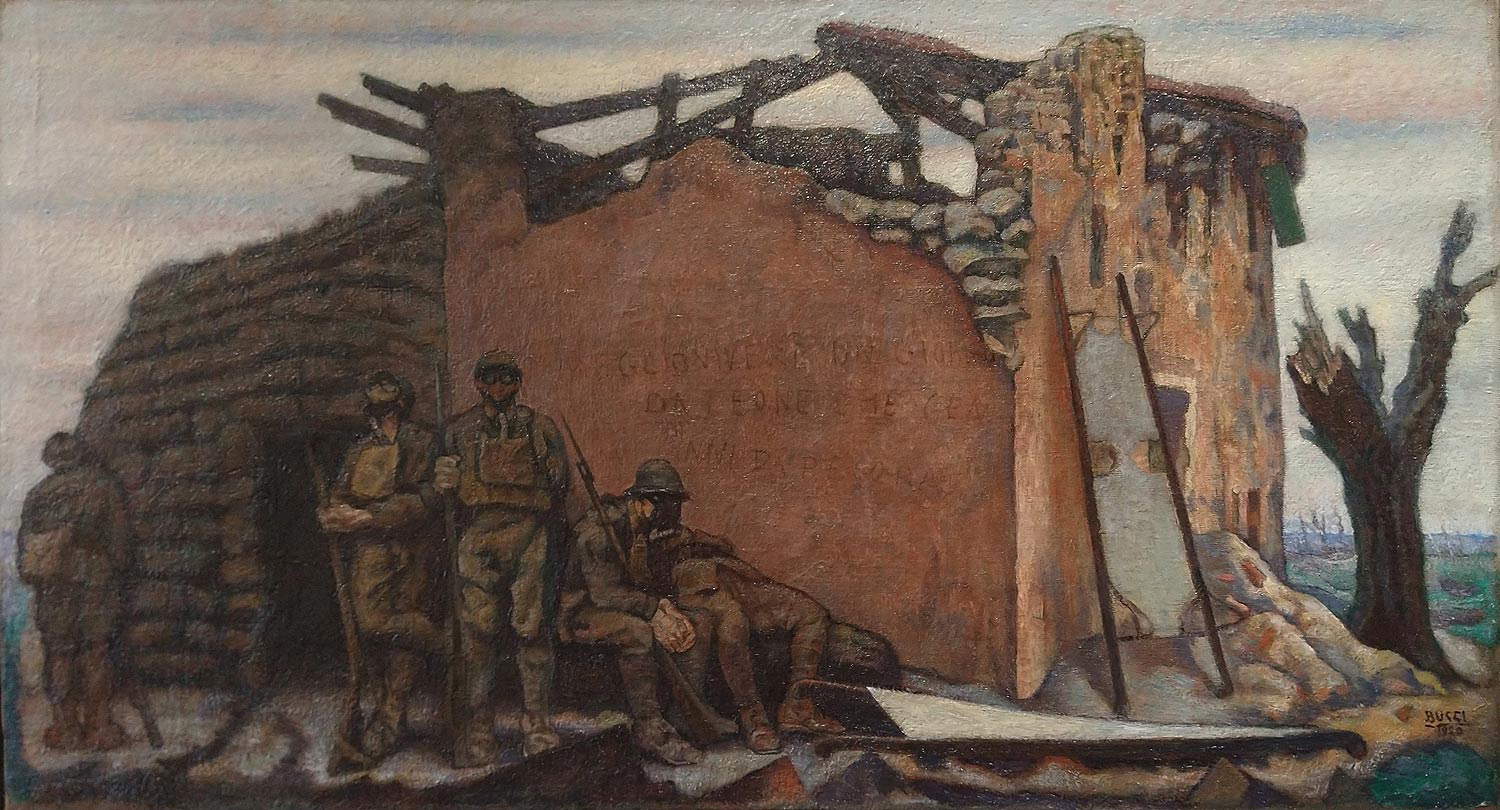 Anselmo Bucci, Millenovecentodiciotto (1920; olio su tela, 88,5 x 156,5 cm; Collezione privata) Anselmo Bucci, Millenovecentodiciotto (1920; olio su tela, 88,5 x 156,5 cm; Collezione privata)