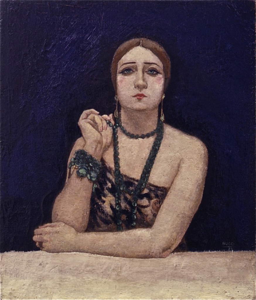 Anselmo Bucci, Ritratto di Rosa Rodrigo (La bella) (1923; olio su tela, 72 x 60 cm; Collezione privata) Anselmo Bucci, Ritratto di Rosa Rodrigo (La bella) (1923; olio su tela, 72 x 60 cm; Collezione privata)
