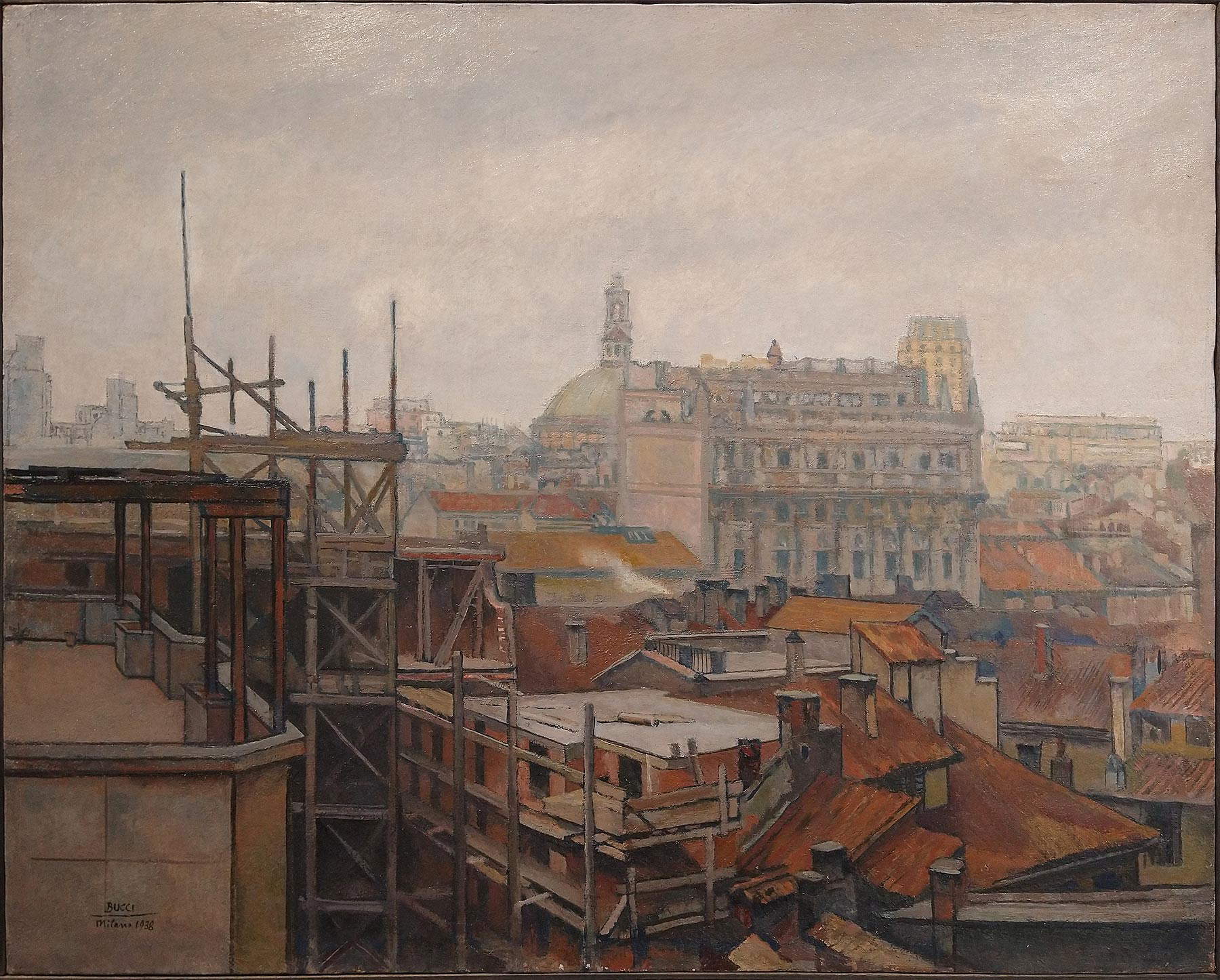 Anselmo Bucci, Tetti di Milano (1938; olio su tela, 80 x 100 cm; Collezione privata) Anselmo Bucci, Tetti di Milano (1938; olio su tela, 80 x 100 cm; Collezione privata)