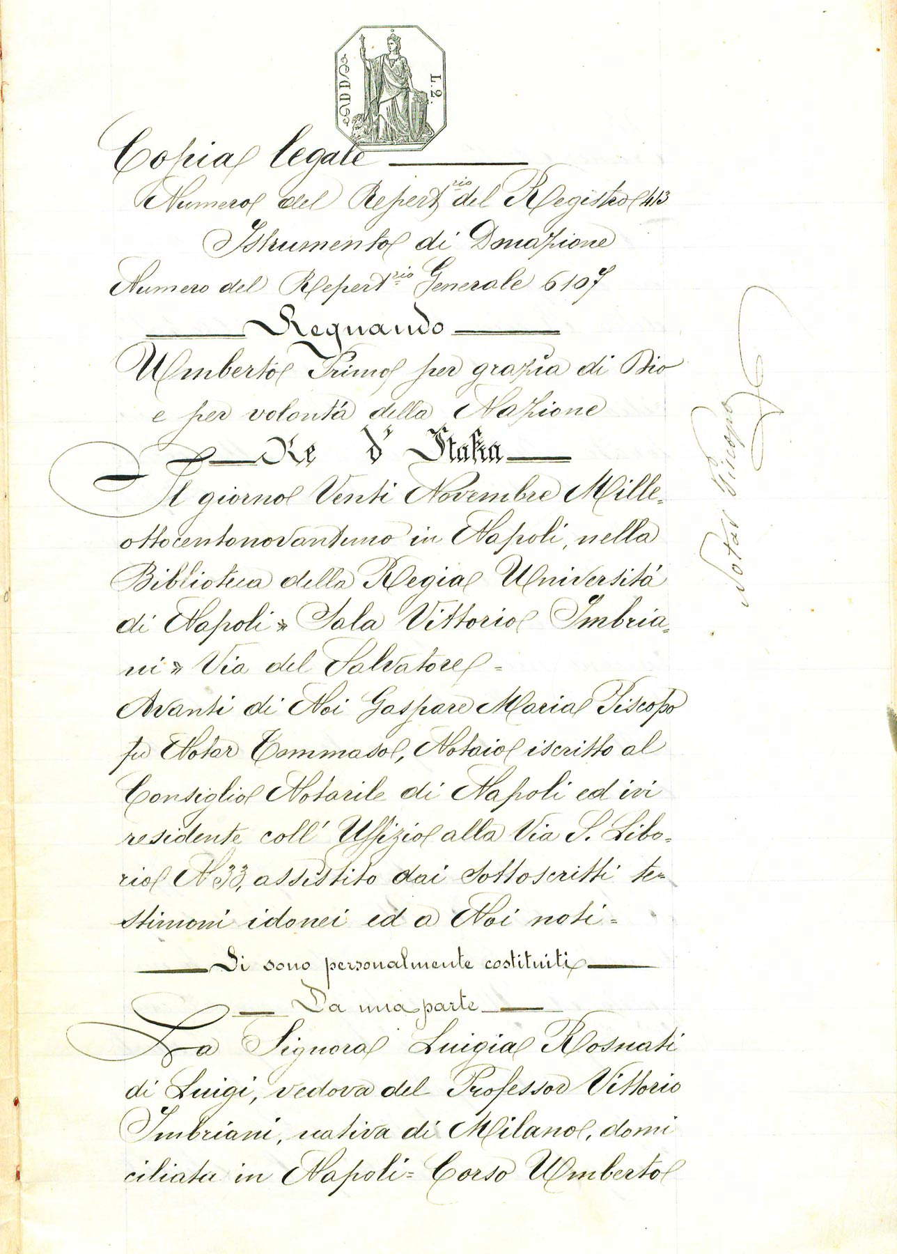 Juristische Kopie der Imbriani-Spende