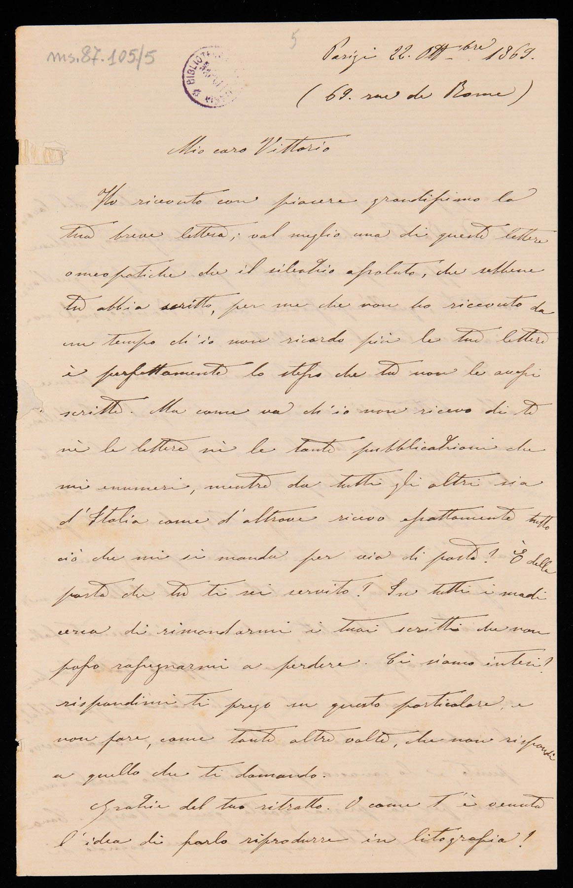 Brief von Saro Cucinotta