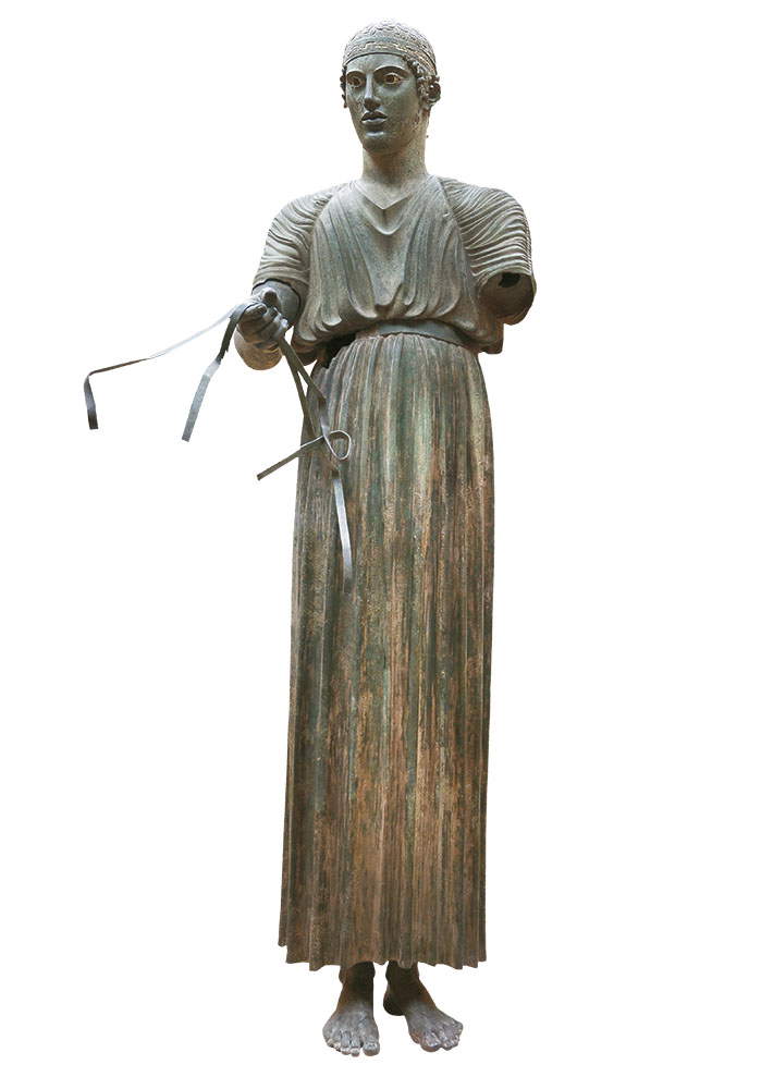 Pitagora da Reggio o Sotade di Tespie, Auriga di Delfi (474 a.C.; bronzo, altezza 184 cm; Delfi, Museo Archeologico) Pitagora da Reggio o Sotade di Tespie, Auriga di Delfi (474 a.C.; bronzo, altezza 184 cm; Delfi, Museo Archeologico)