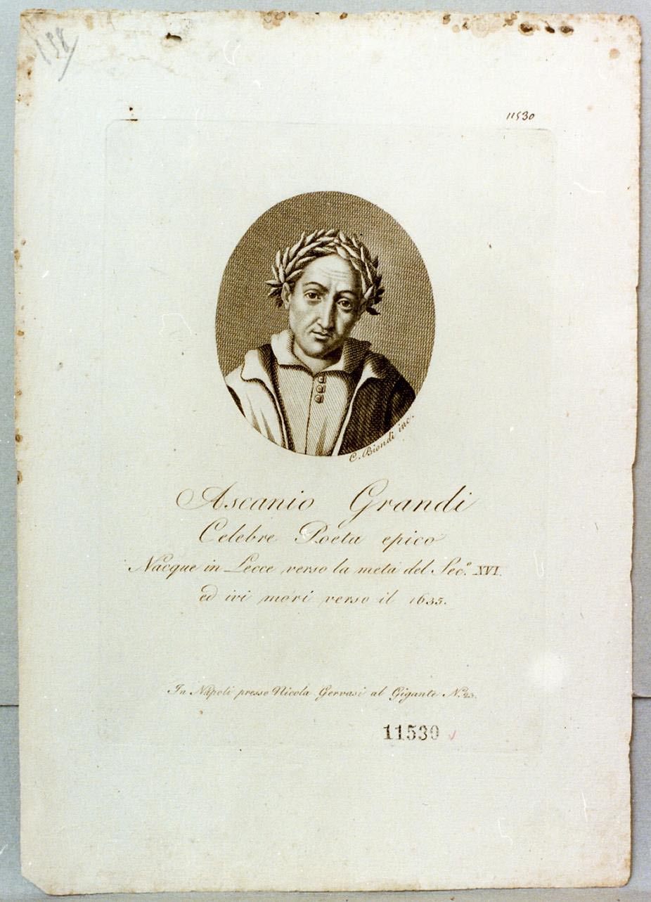 Carlo Biondi, Ritratto di Ascanio Grandi (inizio del XIX secolo; acquaforte, 197 x 140 mm) Carlo Biondi, Ritratto di Ascanio Grandi (inizio del XIX secolo; acquaforte, 197 x 140 mm)