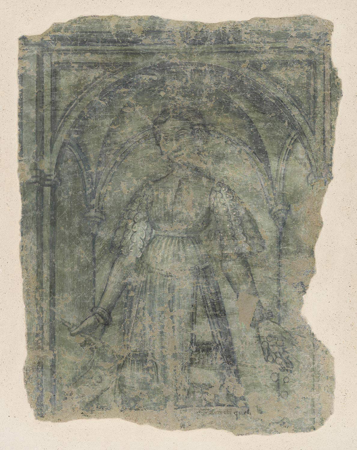 Ottaviano Nelli, Liberalità (um 1424-1425; monochromes Fresko, abgelöst und transportiert auf einer äußeren Glasfaserplatte und einer inneren Aluminiumwabe, 143 x 113 cm; Gubbio, Museo Civico di Palazzo dei Consoli, aufbewahrt im Museo Arti e Mestieri) Ottaviano Nelli, Liberalità (um 1424-1425; monochromes Fresko, abgelöst und transportiert auf einer äußeren Glasfaserplatte und einer inneren Aluminiumwabe, 143 x 113 cm; Gubbio, Museo Civico di Palazzo dei Consoli, aufbewahrt im Museo Arti e Mestieri)