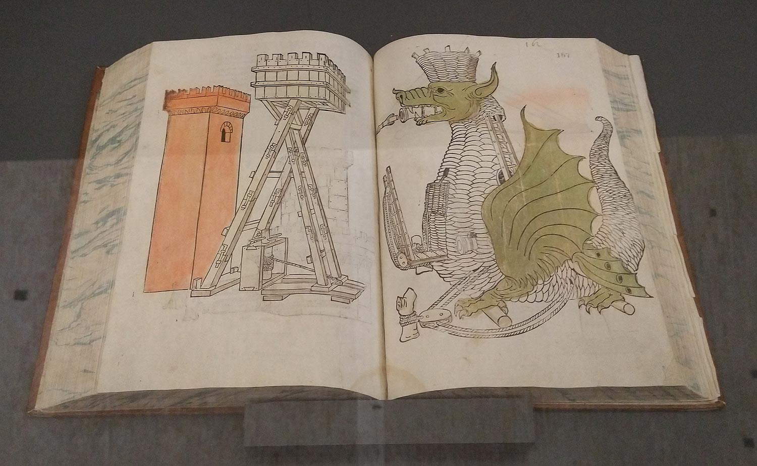 Roberto Valturio, De re militari (1472; Inkunabel mit aquarellierten Holzschnitten, Folio; Rimini, Biblioteca Gambalunga) Roberto Valturio, De re militari (1472; Inkunabel mit aquarellierten Holzschnitten, Folio; Rimini, Biblioteca Gambalunga)