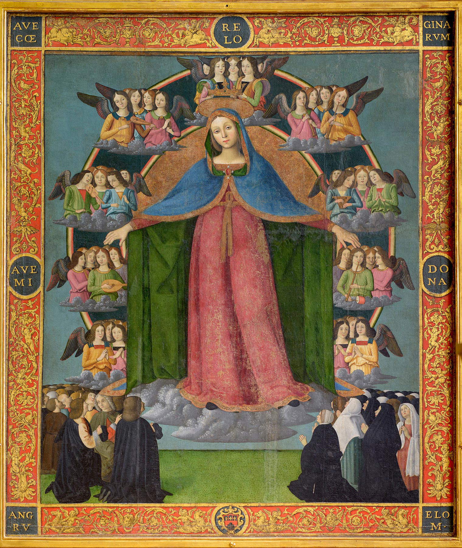 Sinibaldo Ibi, Gonfalone con sant'Ubaldo benedicente e Madonna della Misericordia, verso (1503; Tempera auf Leinwand, 198 x 169 cm; Gubbio, Museo Civico di Palazzo dei Consoli) Sinibaldo Ibi, Gonfalone con sant'Ubaldo benedicente e Madonna della Misericordia, verso (1503; Tempera auf Leinwand, 198 x 169 cm; Gubbio, Museo Civico di Palazzo dei Consoli)