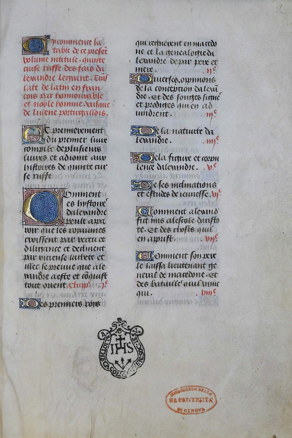 Biblioteca Universitaria de Génova, Ms. E.IX.2 (Historiae Alexandri Magni) Biblioteca Universitaria de Génova, Ms. E.IX.2 (Historiae Alexandri Magni)