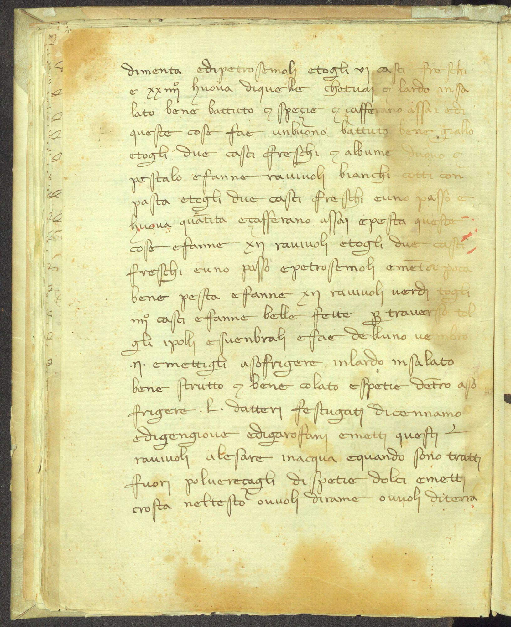 Anonimo, Ricetta della torta parmigiana (anni Venti del XIV secolo; carta, 280 x 215 mm; Firenze, Biblioteca Riccardiana, ms. 1071, c. 40v) Anonimo, Ricetta della torta parmigiana (anni Venti del XIV secolo; carta, 280 x 215 mm; Firenze, Biblioteca Riccardiana, ms. 1071, c. 40v)