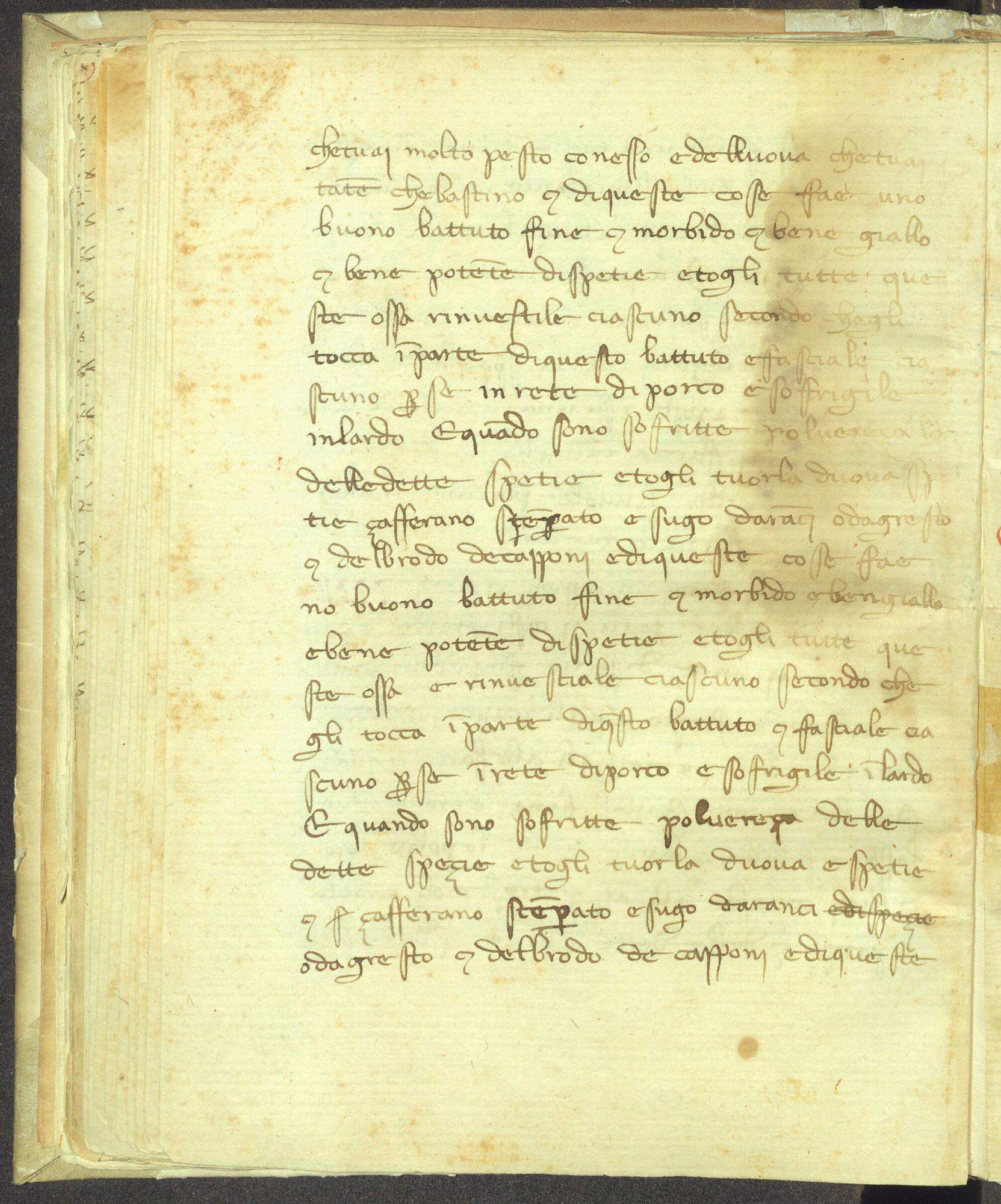 Anonimo, Ricetta dei capponi ripieni (anni Venti del XIV secolo; carta, 280 x 215 mm; Firenze, Biblioteca Riccardiana, ms. 1071, c. 51v) Anonimo, Ricetta dei capponi ripieni (anni Venti del XIV secolo; carta, 280 x 215 mm; Firenze, Biblioteca Riccardiana, ms. 1071, c. 51r)