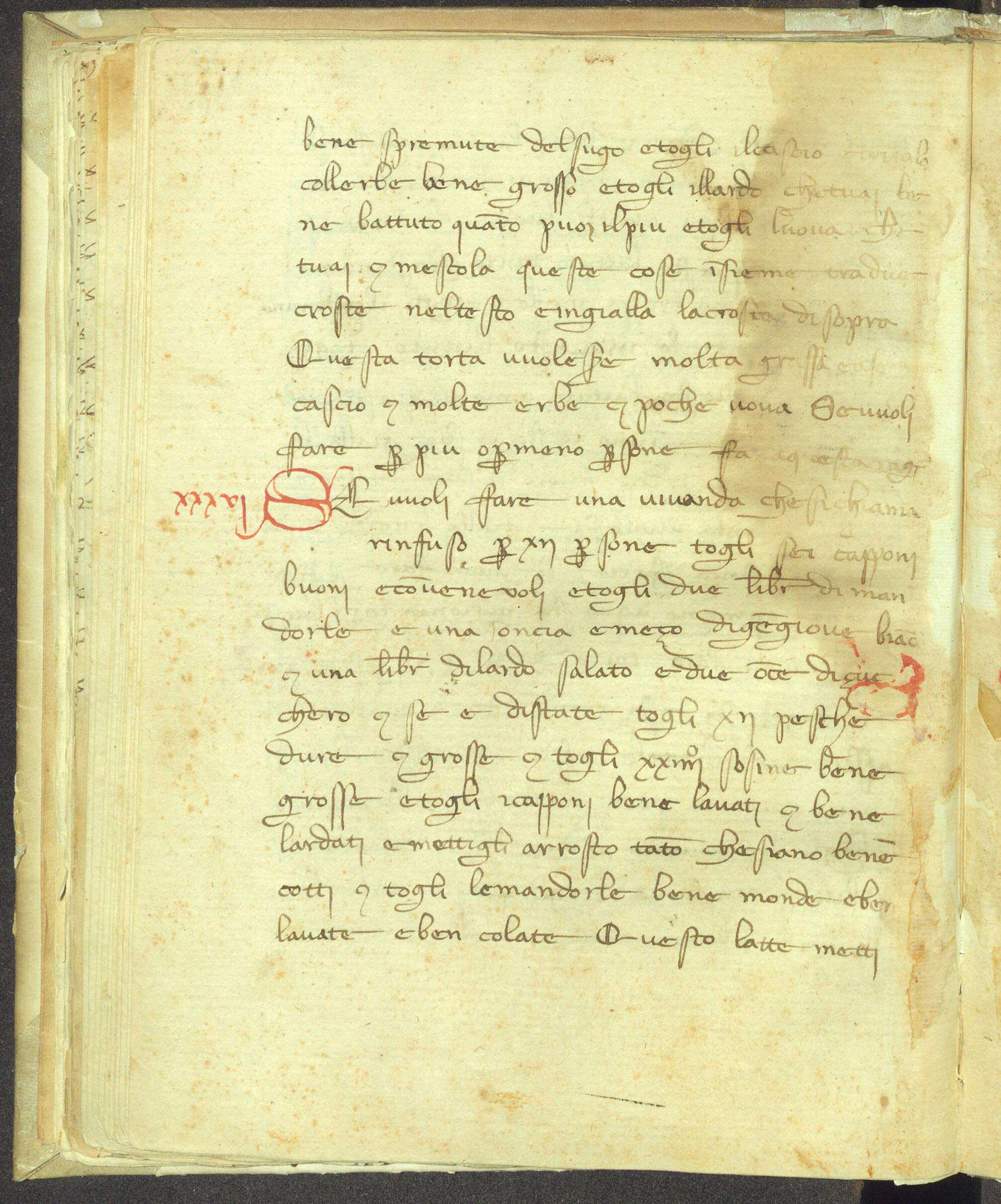 Anonimo, Ricetta della torta d'erbe (anni Venti del XIV secolo; carta, 280 x 215 mm; Firenze, Biblioteca Riccardiana, ms. 1071, c. 53v) Anonimo, Ricetta della torta d'erbe (anni Venti del XIV secolo; carta, 280 x 215 mm; Firenze, Biblioteca Riccardiana, ms. 1071, c. 53v)