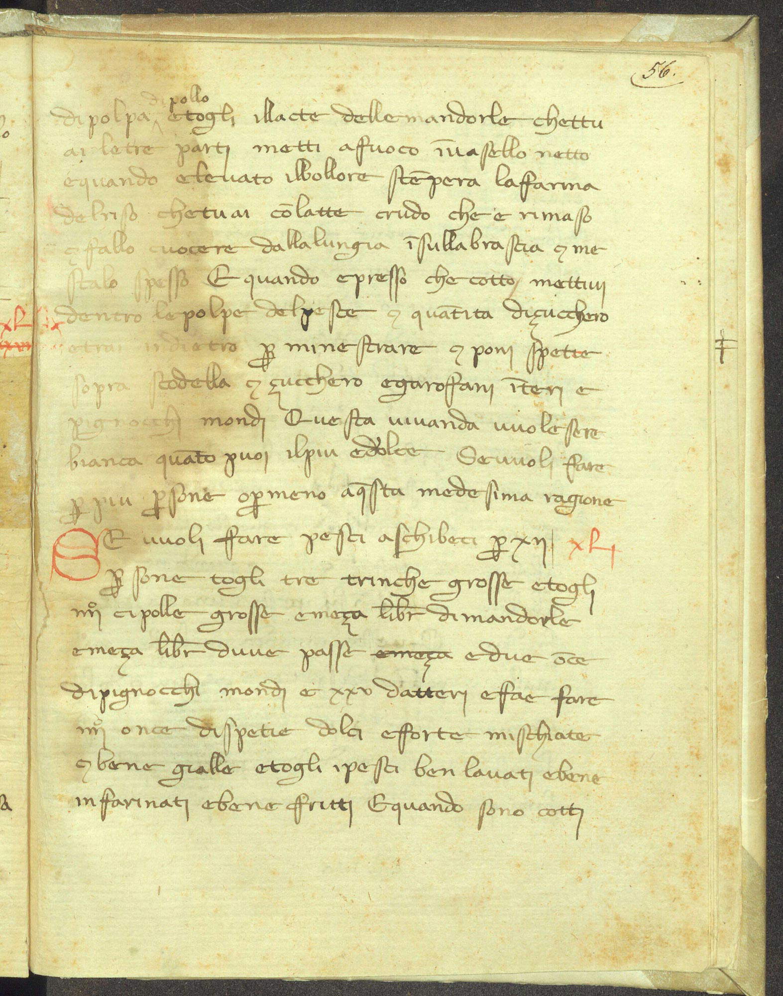 Anonimo, Ricetta del blasmangiare di pesce (anni Venti del XIV secolo; carta, 280 x 215 mm; Firenze, Biblioteca Riccardiana, ms. 1071, c. 56r) Anonimo, Ricetta del blasmangiare di pesce (anni Venti del XIV secolo; carta, 280 x 215 mm; Firenze, Biblioteca Riccardiana, ms. 1071, c. 56r)