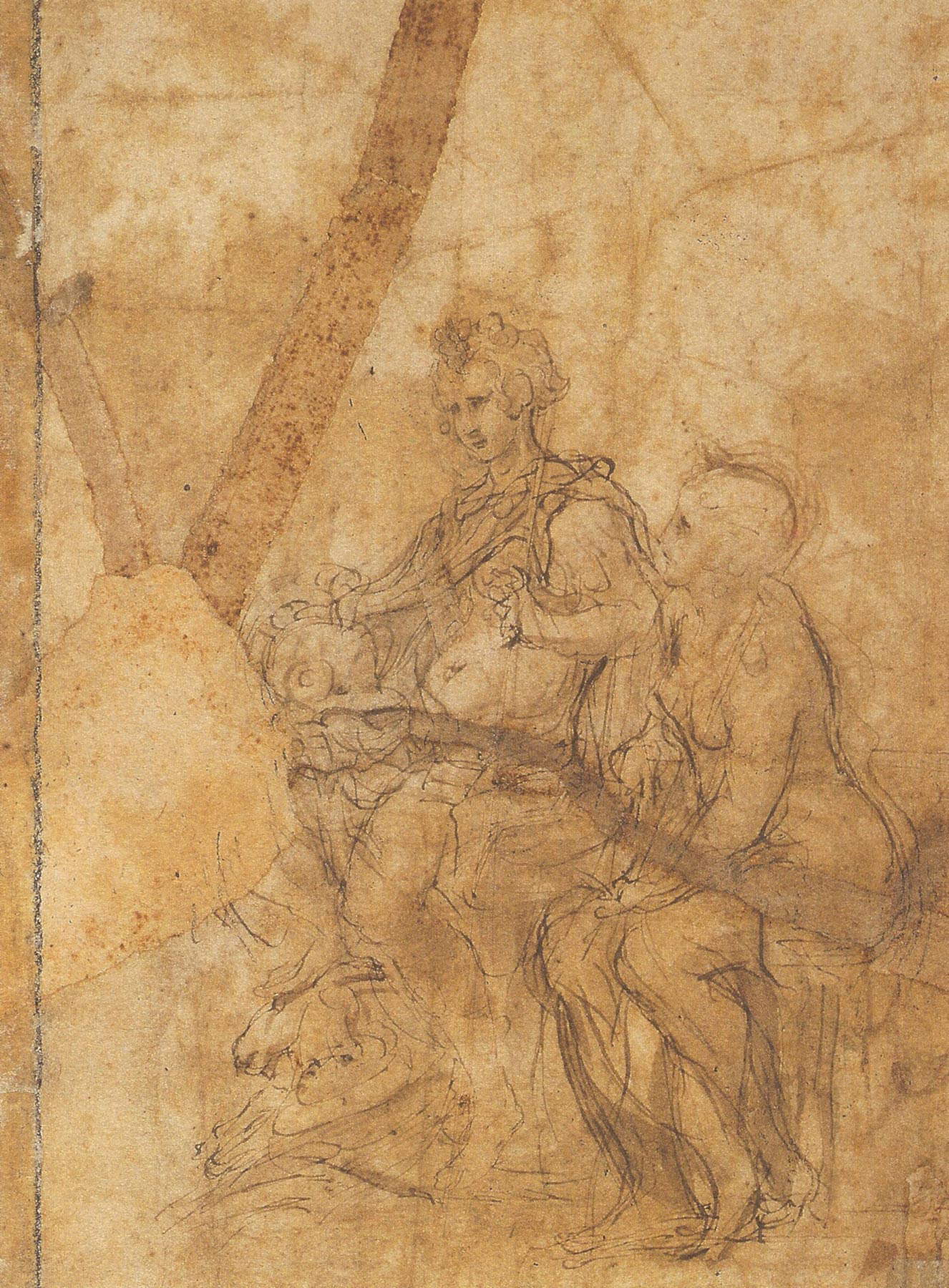 Antonio Allegri dit Le Corrège, Deux études pour l'allégorie de la vertu, verso (plume et aquarelle brune, 211 x 159 mm ; Paris, Louvre) Antonio Allegri dit Le Corrège, Deux études pour l'allégorie de la vertu, verso (plume et aquarelle brune, 211 x 159 mm ; Paris, Louvre)