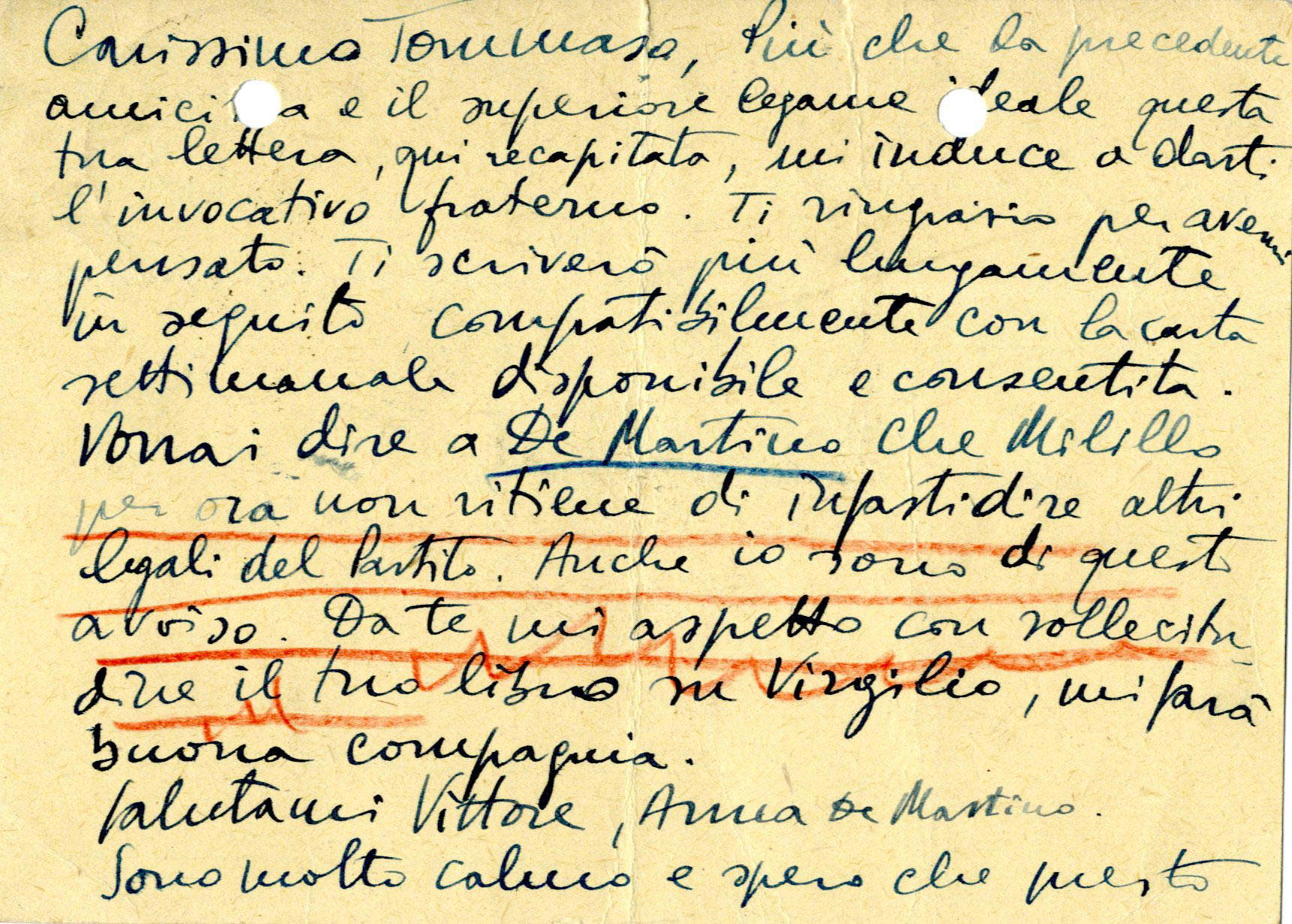 Cartolina di Rocco Scotellaro a Tommaso Fiore, 28 febbraio 1950 Cartolina di Rocco Scotellaro a Tommaso Fiore, 28 febbraio 1950