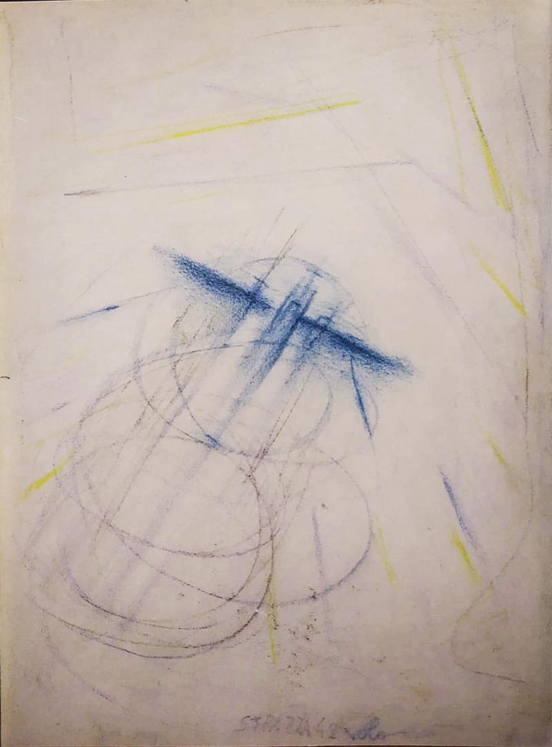 Guido Strazza, Volo (1942; matita colorata su carta, 29,8 x 21,2 cm; Roma, Accademia Nazionale di San Luca)