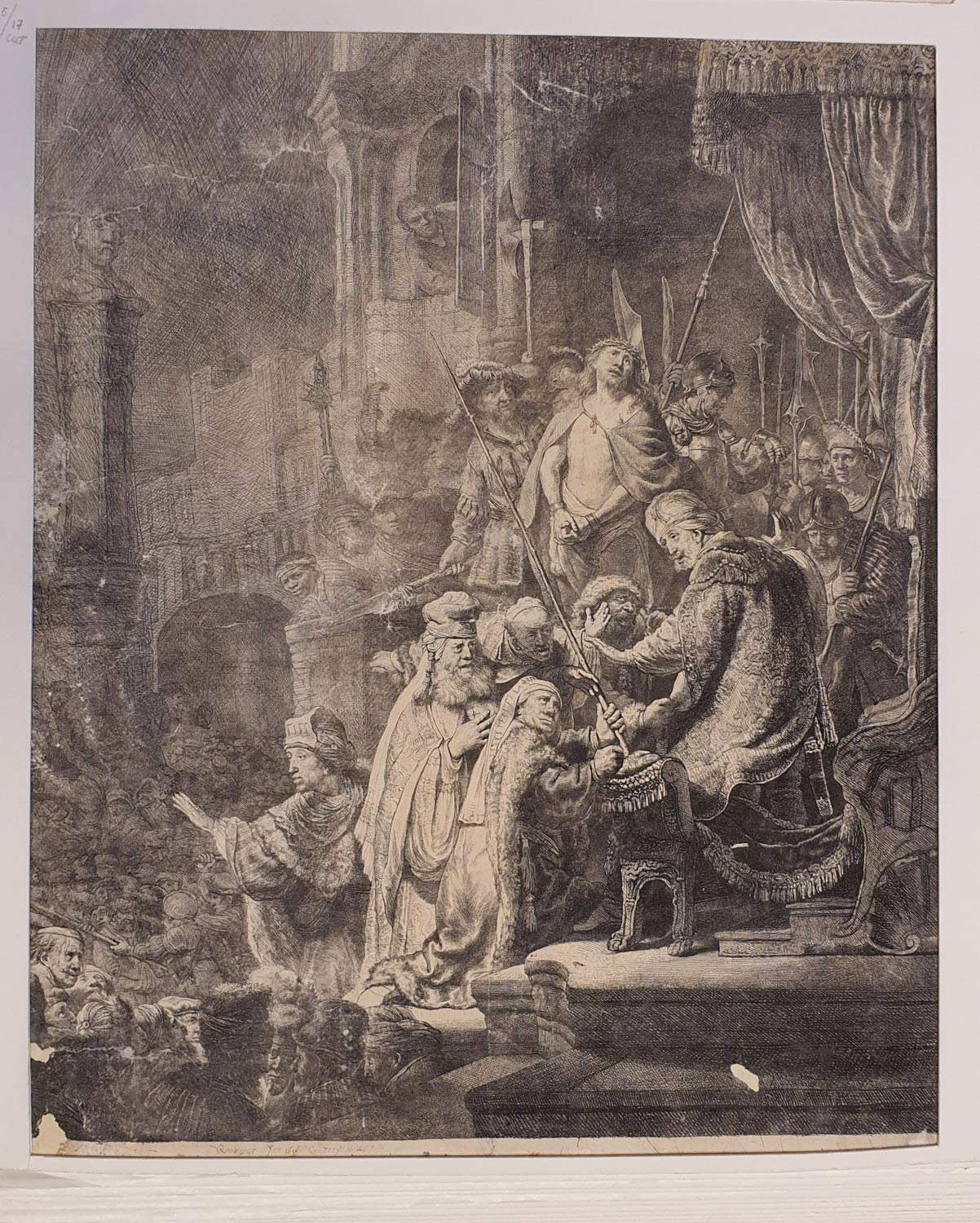 Rembrandt, Cristo davanti a Pilato (1636; acquaforte e bulino, 549 x 446 mm; Cremona, Biblioteca Statale)