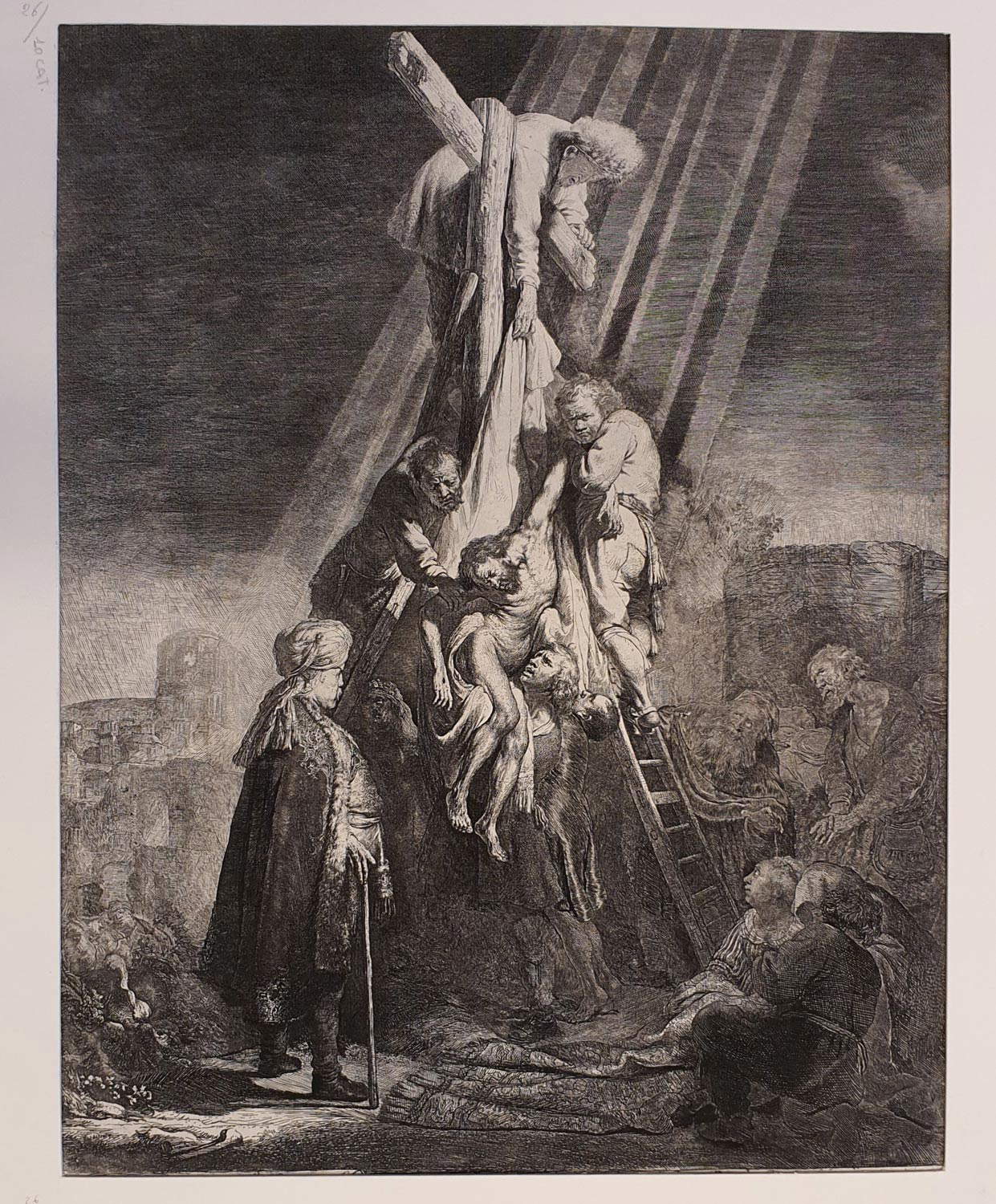 Rembrandt, Deposizione dalla Croce (1633; acquaforte e bulino, 528 x 407 mm; Cremona, Biblioteca Statale)