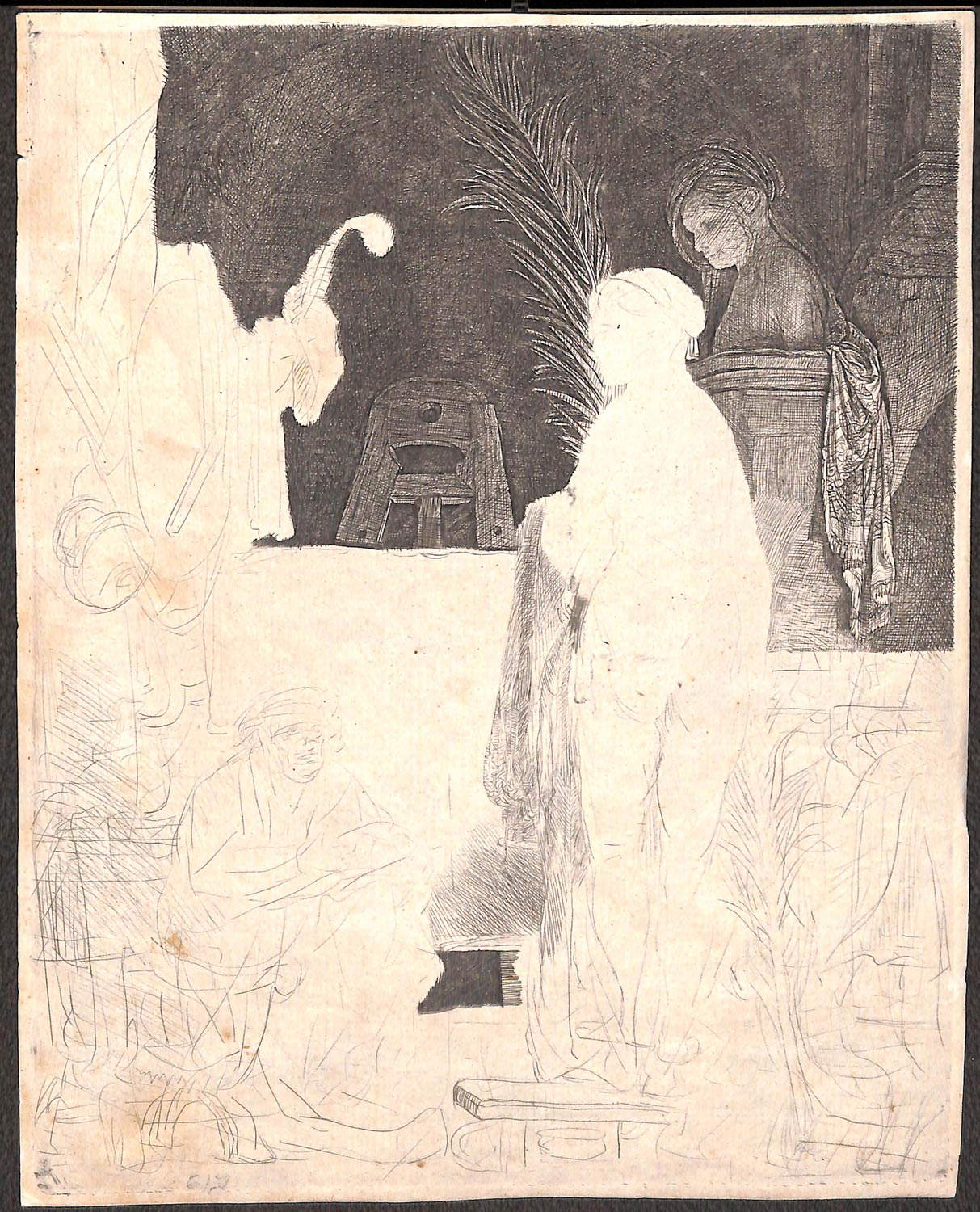 Rembrandt, Disegnatore con modello (1639 circa; acquaforte, puntasecca e bulino, 231 x 184 mm; Cremona, Biblioteca Statale)