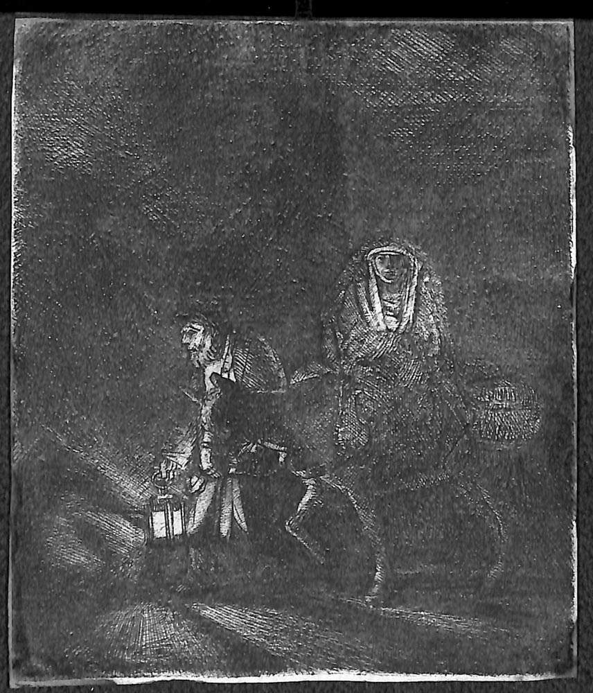 Rembrandt, Fuga in Egitto (1651; acquaforte, bulino e puntasecca, 127 x 110 mm; Cremona, Biblioteca Statale)