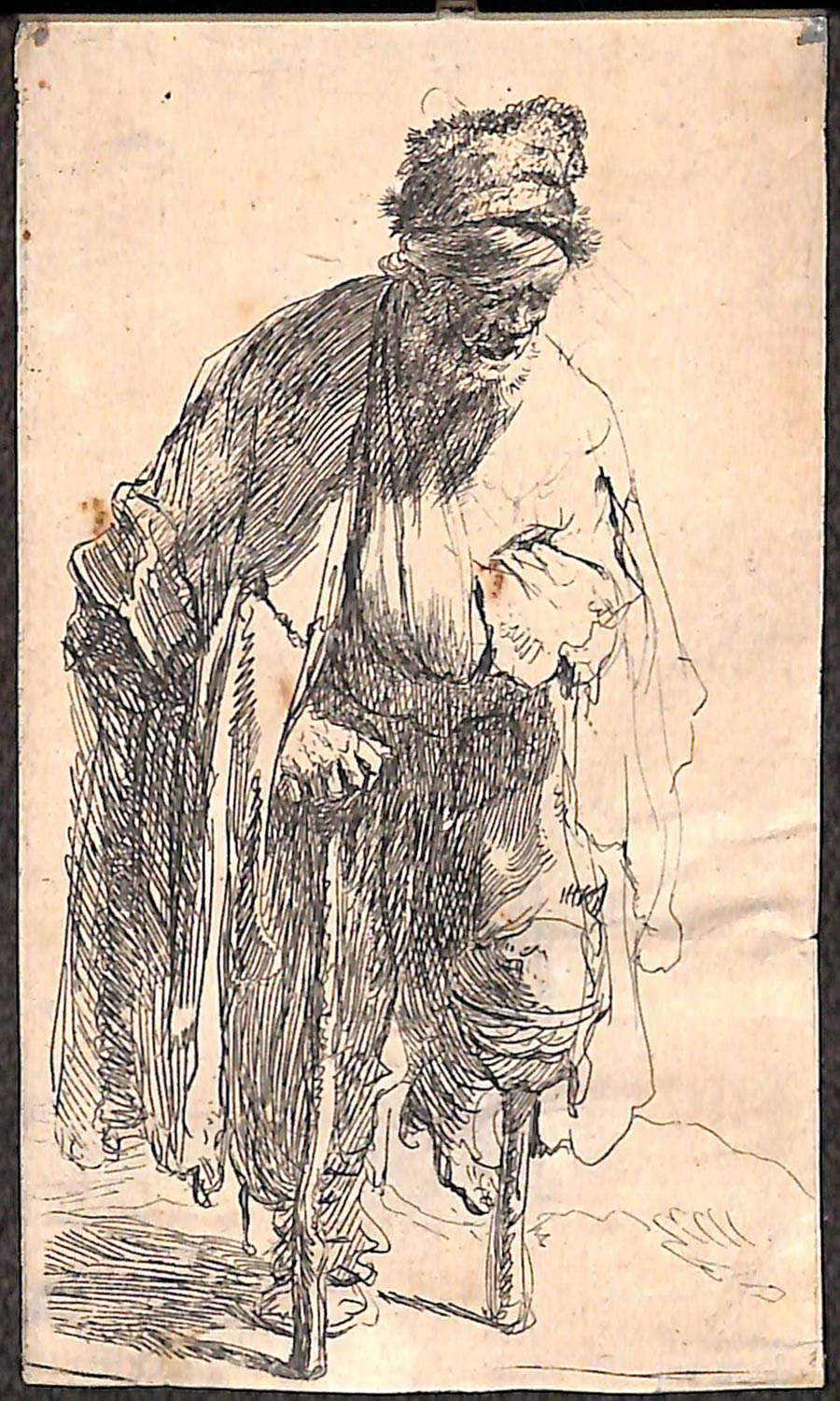 Rembrandt, Mendicante con la gamba di legno (1630 circa; acquaforte, 114 x 66 mm; Cremona, Biblioteca Statale)
