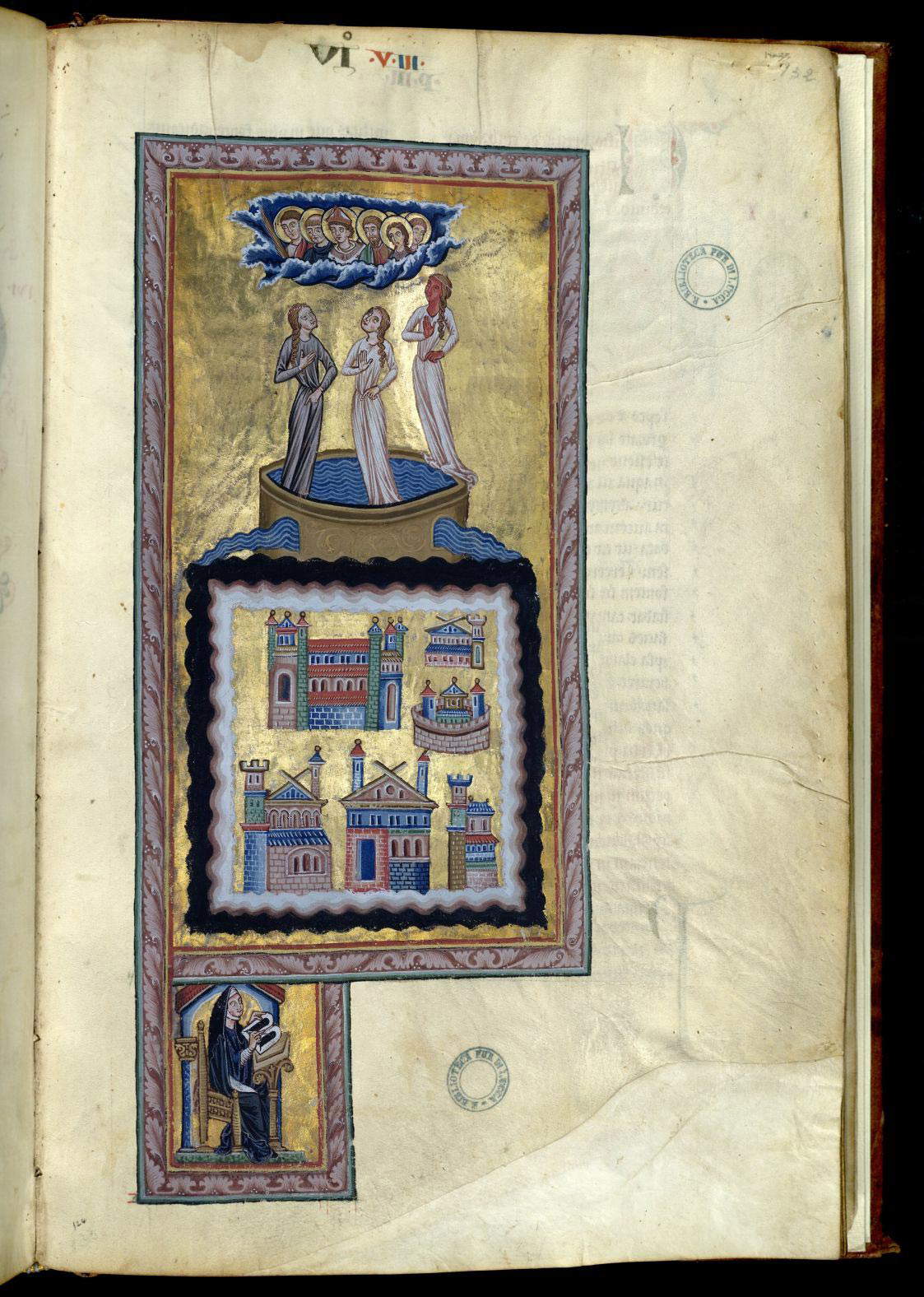 Scriptorium renano, Liber divinorum operum di Ildegarda di Bingen, ottava visione (secondo-terzo decennio del XIII secolo; pergamena, 390 x 255 mm; Lucca, Biblioteca Statale, ms. 1942, c. 132r) Scriptorium renano, Liber divinorum operum di Ildegarda di Bingen, ottava visione (secondo-terzo decennio del XIII secolo; pergamena, 390 x 255 mm; Lucca, Biblioteca Statale, ms. 1942, c. 132r)