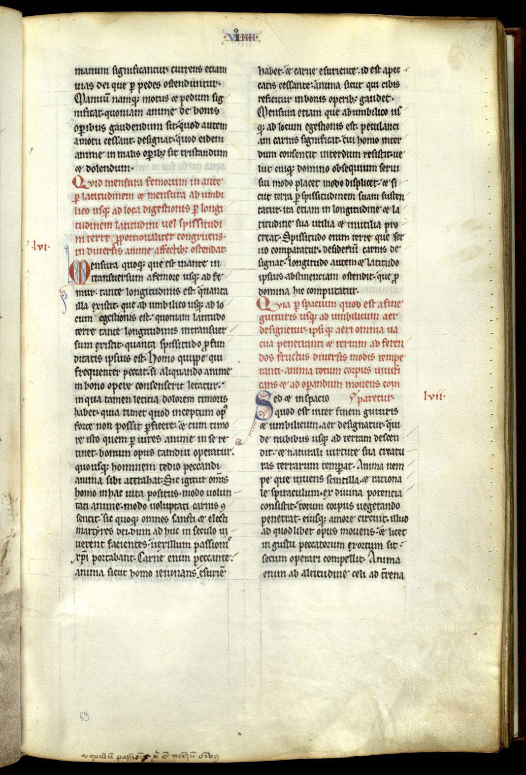 Scriptorium renano, Liber divinorum operum di Ildegarda di Bingen, pagina interna (secondo-terzo decennio del XIII secolo; pergamena, 390 x 255 mm; Lucca, Biblioteca Statale, ms. 1942, c. 59r) Scriptorium renano, Liber divinorum operum di Ildegarda di Bingen, pagina interna (secondo-terzo decennio del XIII secolo; pergamena, 390 x 255 mm; Lucca, Biblioteca Statale, ms. 1942, c. 59r)