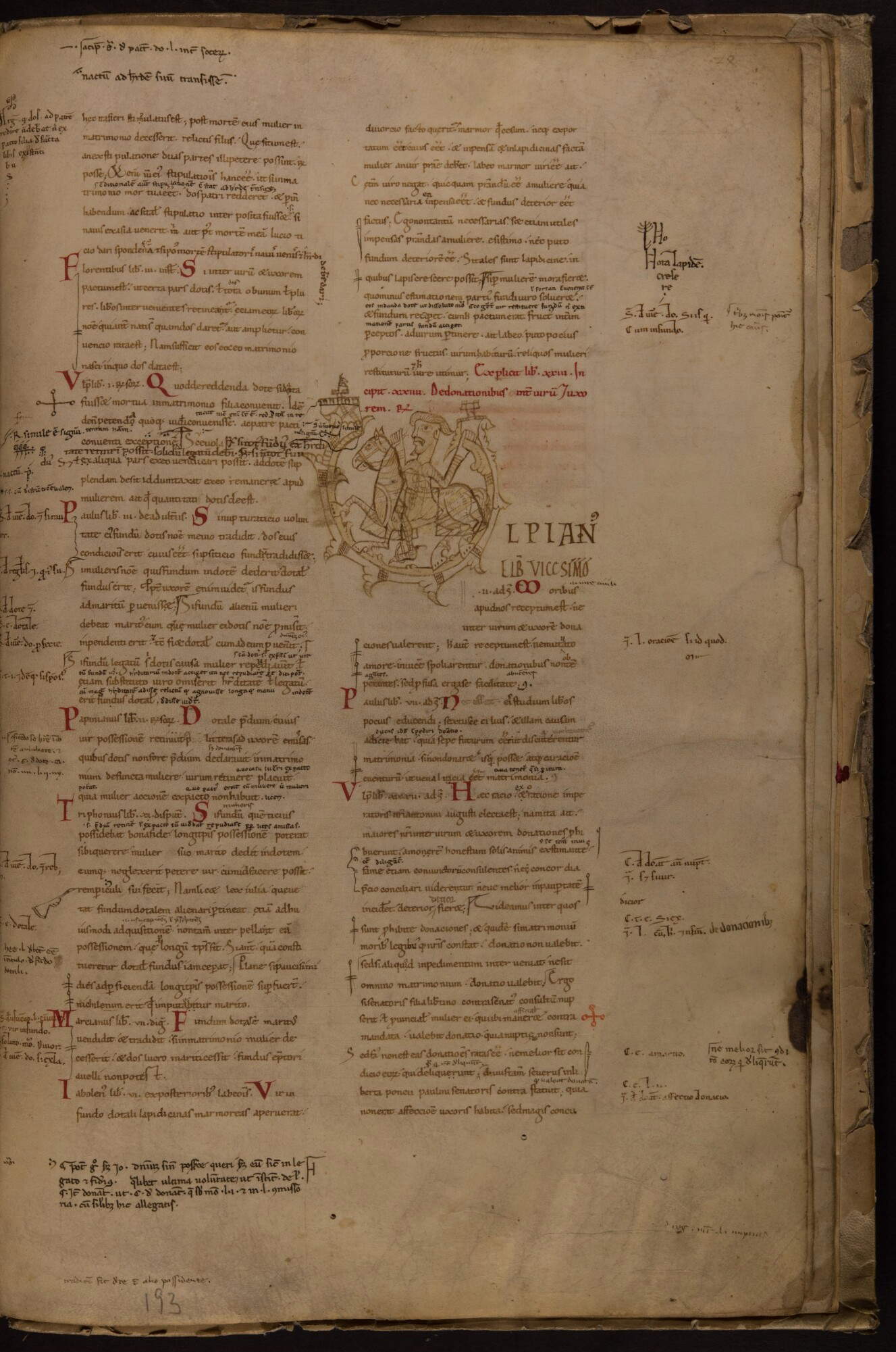 SEmilian Scriptorium, Digestum vetus, Initiale mit Ritter (erste Hälfte 12. Jahrhundert; Pergament, 361 x 223 mm; Padua, Universitätsbibliothek, ms. 941, c. 193r) Emilian Scriptorium, Digestum vetus, Initiale mit Ritter (erste Hälfte 12. Jahrhundert; Pergament, 361 x 223 mm; Padua, Universitätsbibliothek, ms. 941, c. 193r)