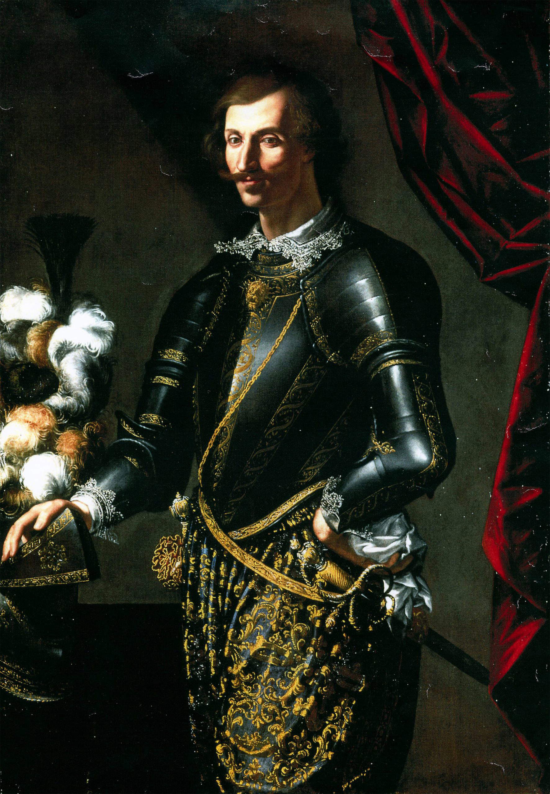 Giuseppe Vermiglio, Ritratto di gentiluomo in armatura (olio su tela, 145,5 cm) Giuseppe Vermiglio, Ritratto di gentiluomo in armatura (olio su tela, 145,5 cm)