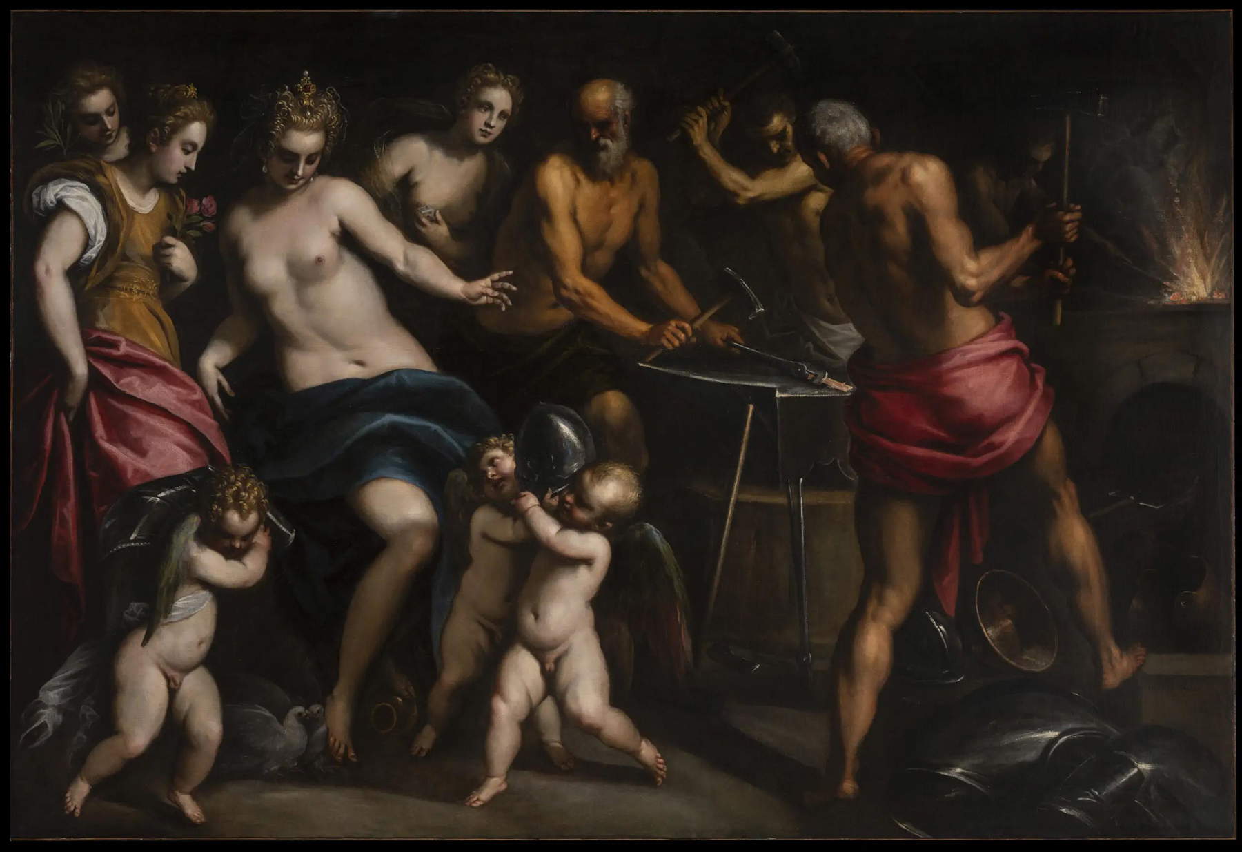 Jacopo Negretti detto Palma il Giovane, Venere nella fucina di Vulcano (1580-1590 circa; olio su tela, 167 x 247 cm). Presentato da Galerie Canesso Jacopo Negretti detto Palma il Giovane, Venere nella fucina di Vulcano (1580-1590 circa; olio su tela, 167 x 247 cm). Presentato da Galerie Canesso