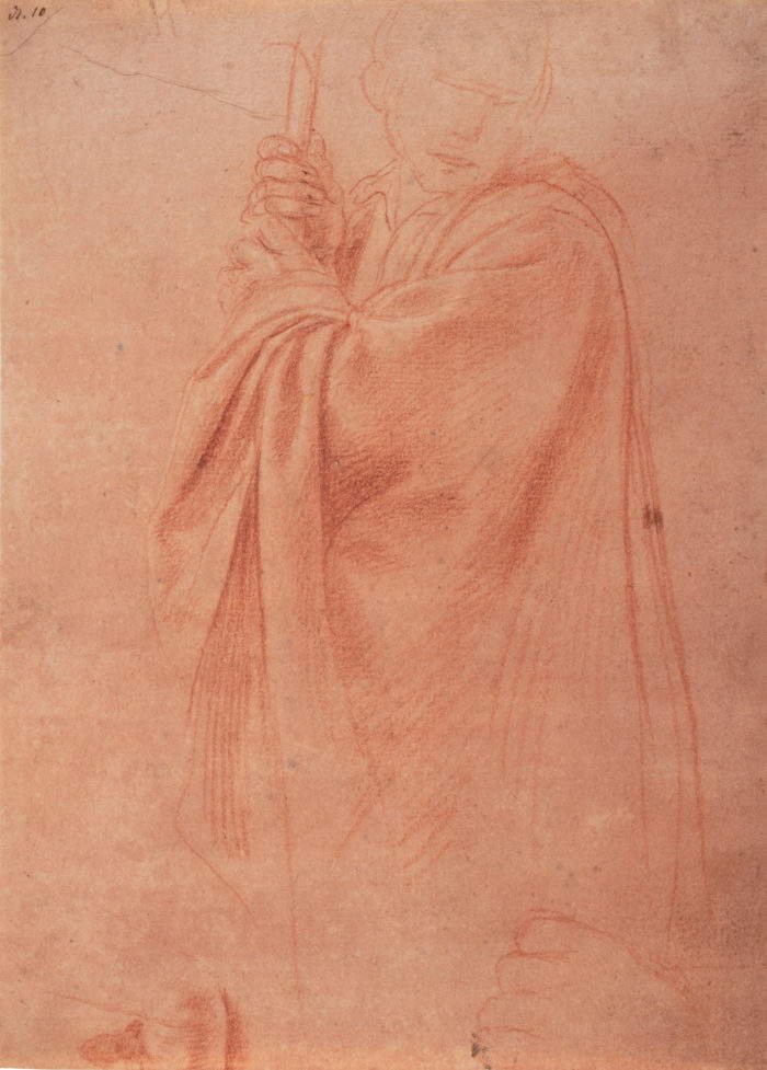 Tanzio da Varallo, Studio di pastore e due studi di mano (pietra rossa e gesso su carta preparata rosa, 211 x 152 mm) Tanzio da Varallo, Studio di pastore e due studi di mano (pietra rossa e gesso su carta preparata rosa, 211 x 152 mm)