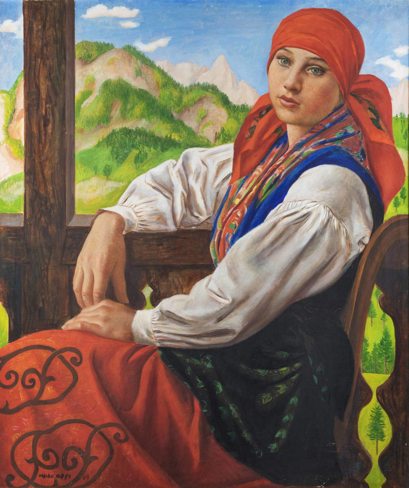 Ubaldo Oppi, Ragazza cadorina in costume (1929; olio su tela, 101 x 86 cm) Ubaldo Oppi, Ragazza cadorina in costume (1929; olio su tela, 101 x 86 cm)