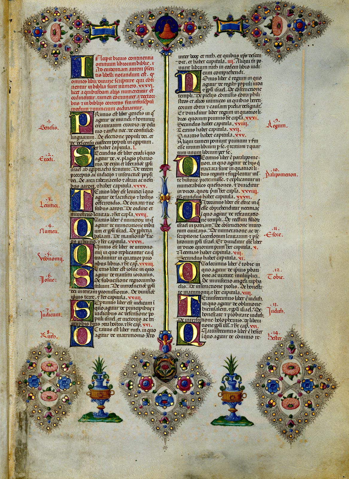 Pietro Paolo Marone (copista), Taddeo Crivelli, Franco dei Russi e aiuti (miniatori), Bibbia di Borso d'Este (1455-1461; pergamena, 375 x 265 mm; Modena, Biblioteca Estense Universitaria, Ms.V.G.12, c. 1r) Pietro Paolo Marone (copista), Taddeo Crivelli, Franco dei Russi e aiuti (miniatori), Bibbia di Borso d'Este (1455-1461; pergamena, 375 x 265 mm; Modena, Biblioteca Estense Universitaria, Ms.V.G.12, c. 1r)