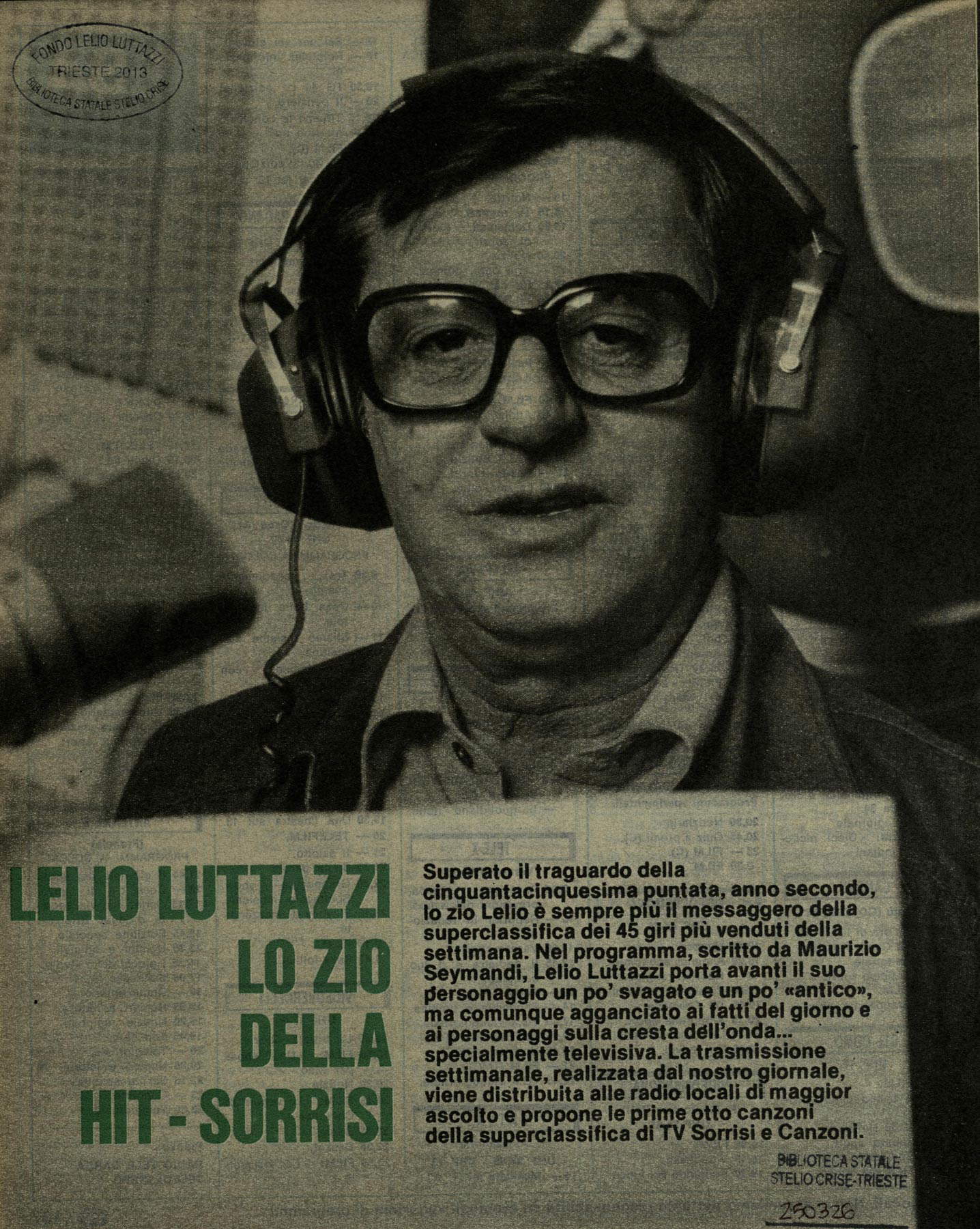 Imagen de Lelio Luttazzi presentando el programa de radio Hit Parade publicada en la edición semanal de Settegiorni TV Milán y Lombardía mayo de 1979 Imagen de Lelio Luttazzi presentando el programa de radio Hit Parade publicada en la edición semanal de Settegiorni TV Milán y Lombardía mayo de 1979