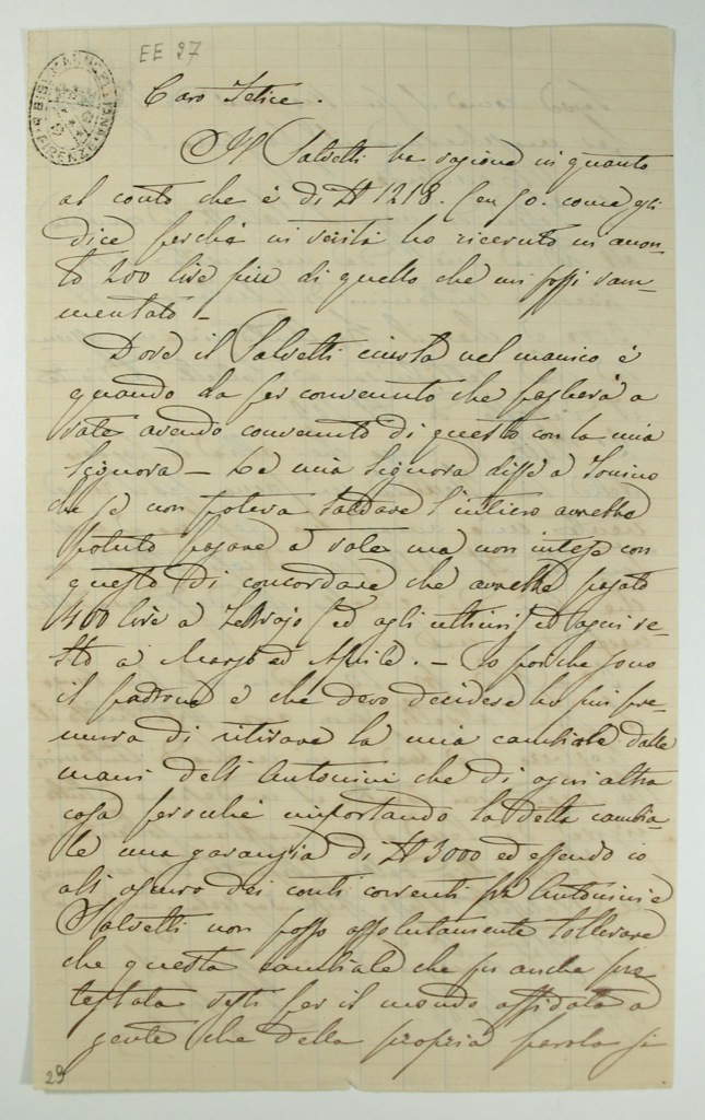 Brief von Diego Martelli an Felice Cavallotti (1886) Brief von Diego Martelli an Felice Cavallotti (1886)
