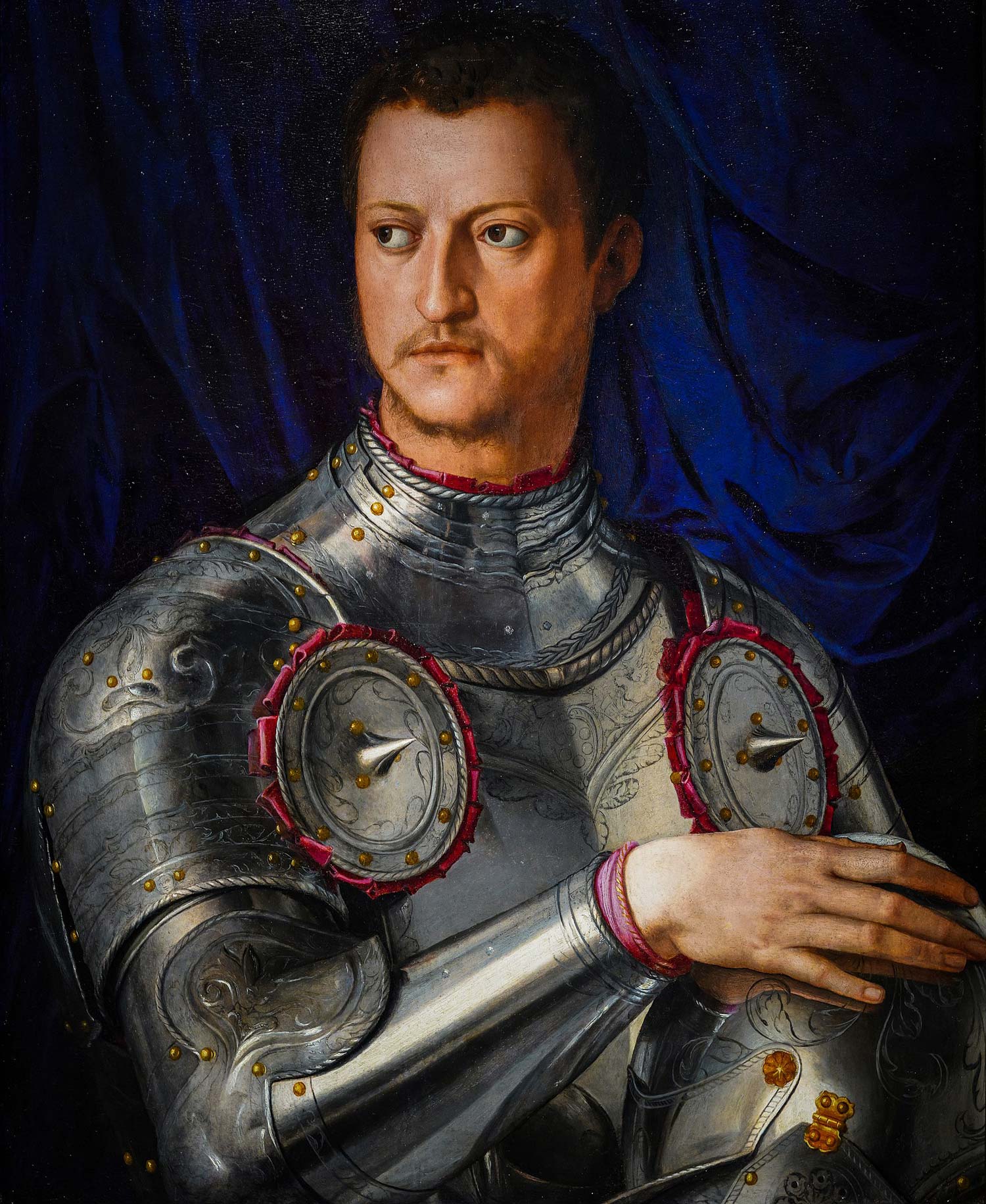 Bronzino, Portrait de Cosimo I en armure (1545 ; huile sur panneau, 71 x 57 cm ; Florence, galeries des Offices) Bronzino, Portrait de Cosimo I en armure (1545 ; huile sur panneau, 71 x 57 cm ; Florence, galeries des Offices)