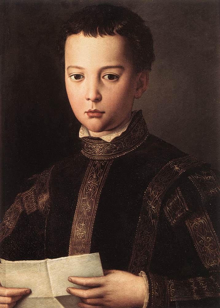 Bronzino, Ritratto di Francesco de' Medici (1551; olio su tavola, 38,5 x 41,5 cm; Firenze, Gallerie degli Uffizi) Bronzino, Ritratto di Francesco de' Medici (1551; olio su tavola, 38,5 x 41,5 cm; Firenze, Gallerie degli Uffizi)