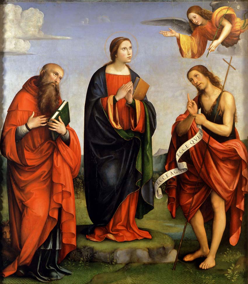 Francesco Raibolini conocido como il Francia, Vergine Annunciata fra santi (1505; óleo sobre tabla, 174 x 149 cm; Bolonia, Pinacoteca Nazionale)