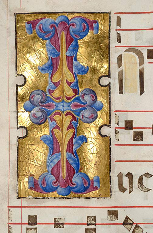Girolamo da Cremona und Mitarbeiter, Initial Detail I (Padua, Biblioteca Statale S. Giustina, ms 2, f. 50r)