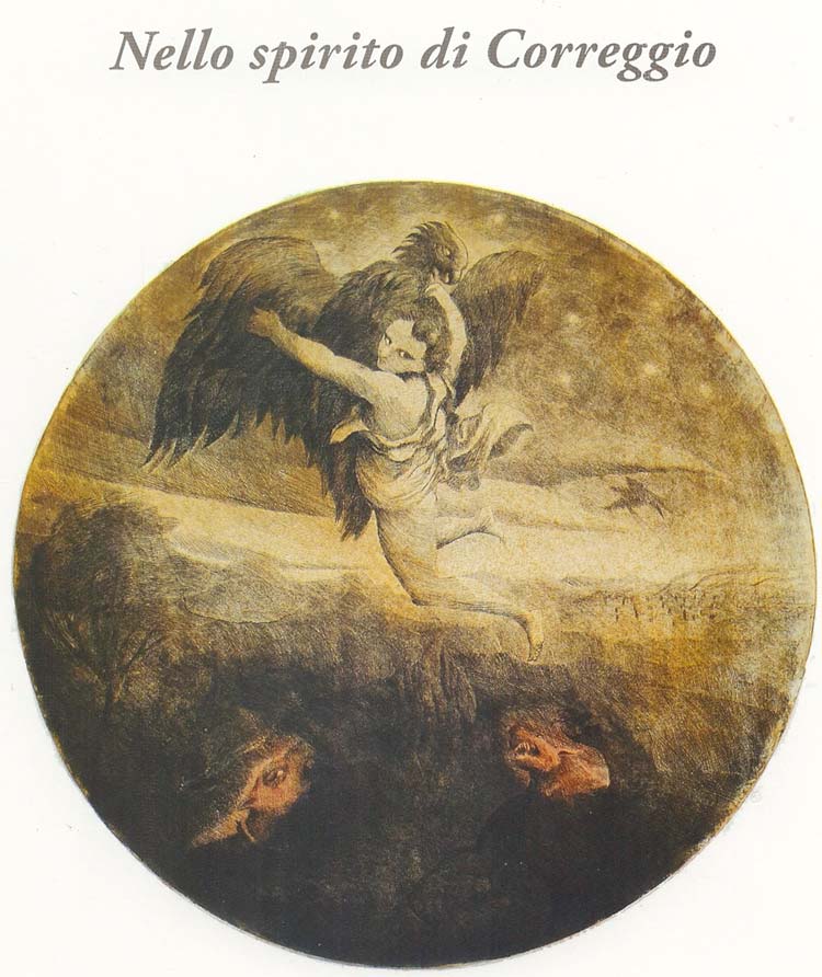 Stefano Grasselli, Saved Beauty (Homage to Correggio) (2022 ; couverture de l'annuaire, pointe sèche sur plexiglas, trois plaques multicolores, 400 mm de diamètre)