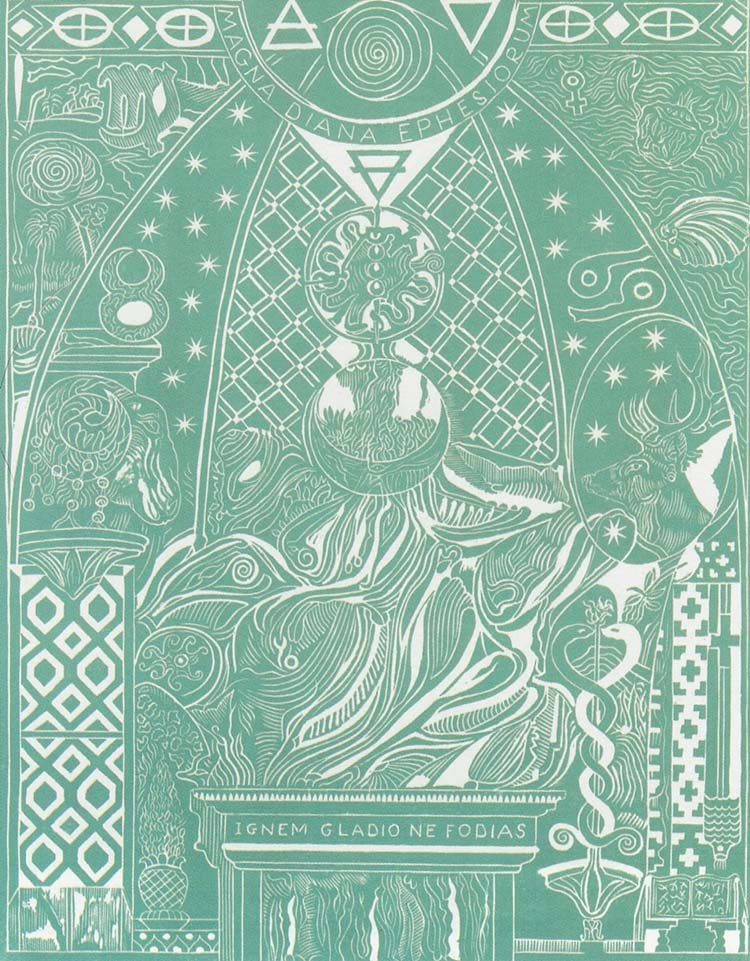 Fausto de Marinis, Suggestion de Correggio et hommage à l'abbesse Giovanna de Piacenza (2022 ; gravure sur bois 450 x 346 mm)